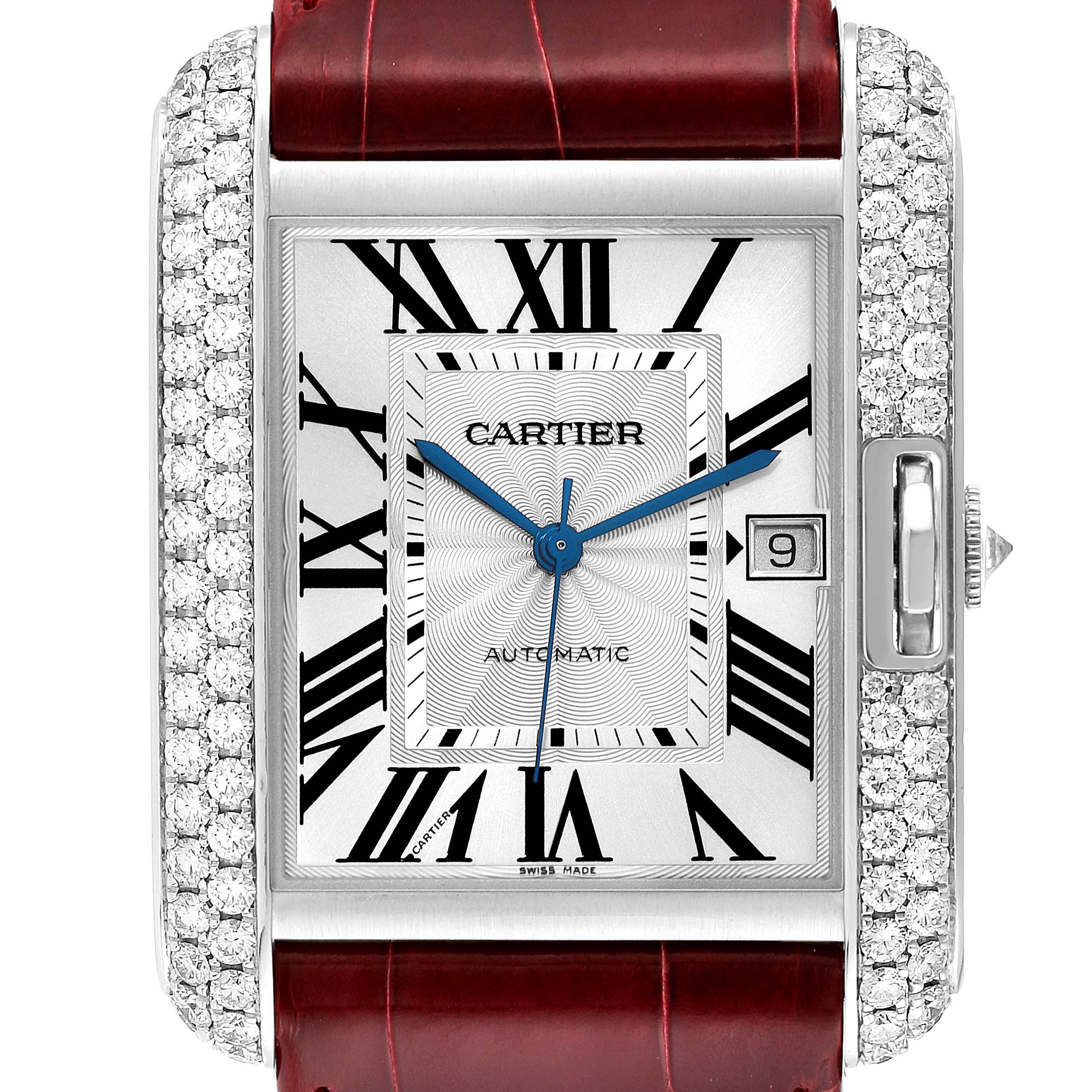 Cartier Tank Anglaise XL White Gold Diamond Mens Watch WT100023