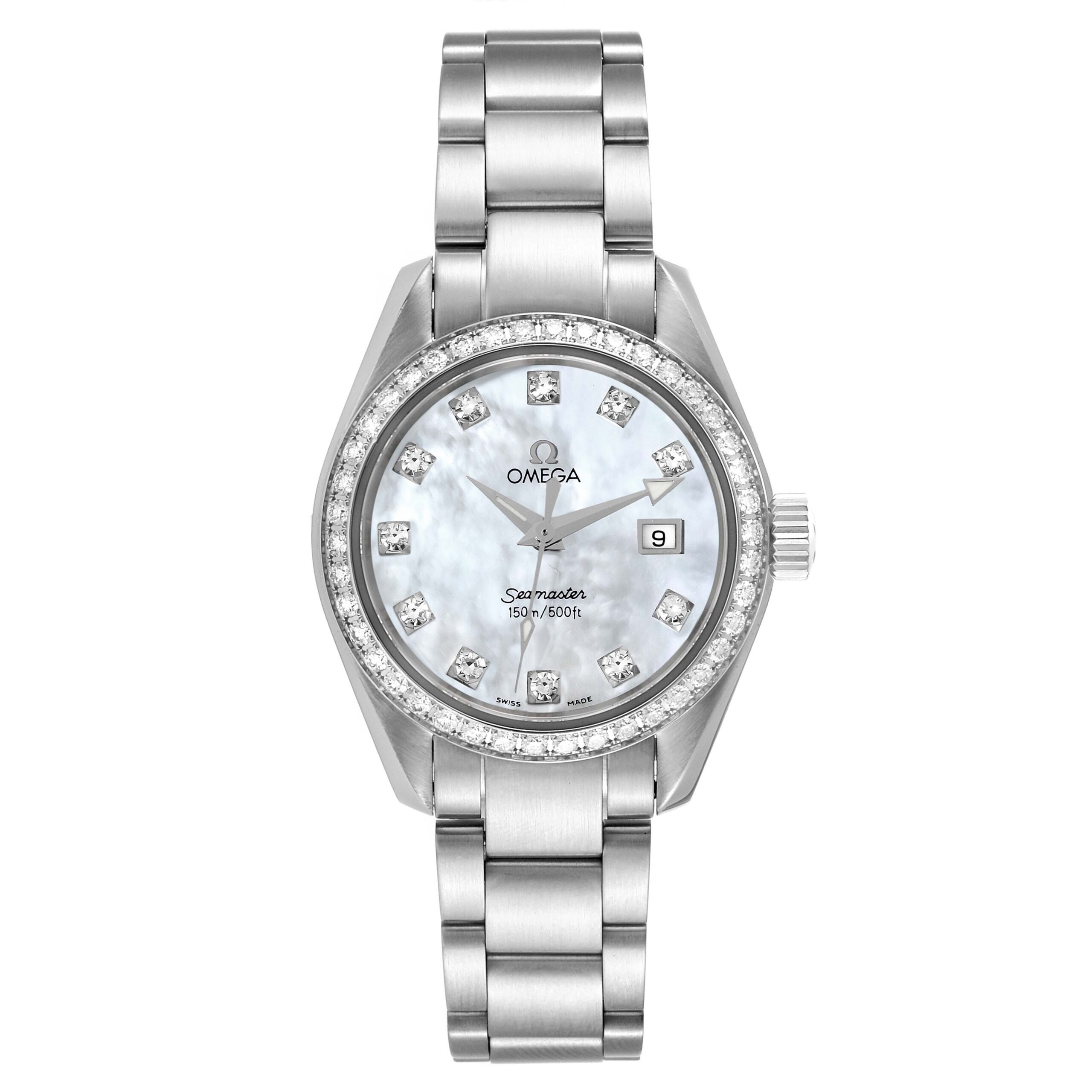 Omega Seamaster Aqua Terra Mother of Pearl Diamond Steel Ladies Watch 2579.75.00 Box Card