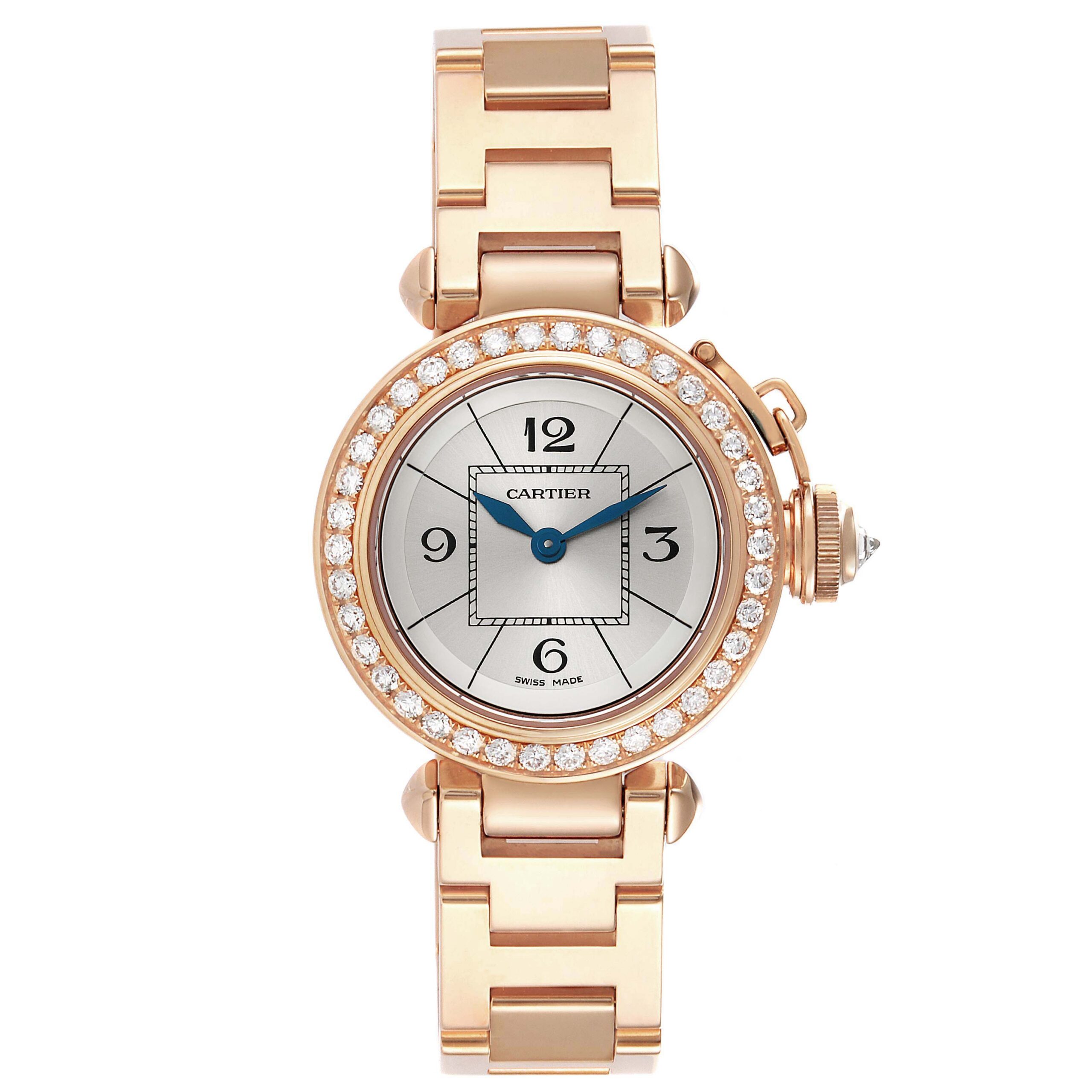 Cartier Miss Pasha Rose Gold Silver Dial Diamond Ladies Watch WJ124014