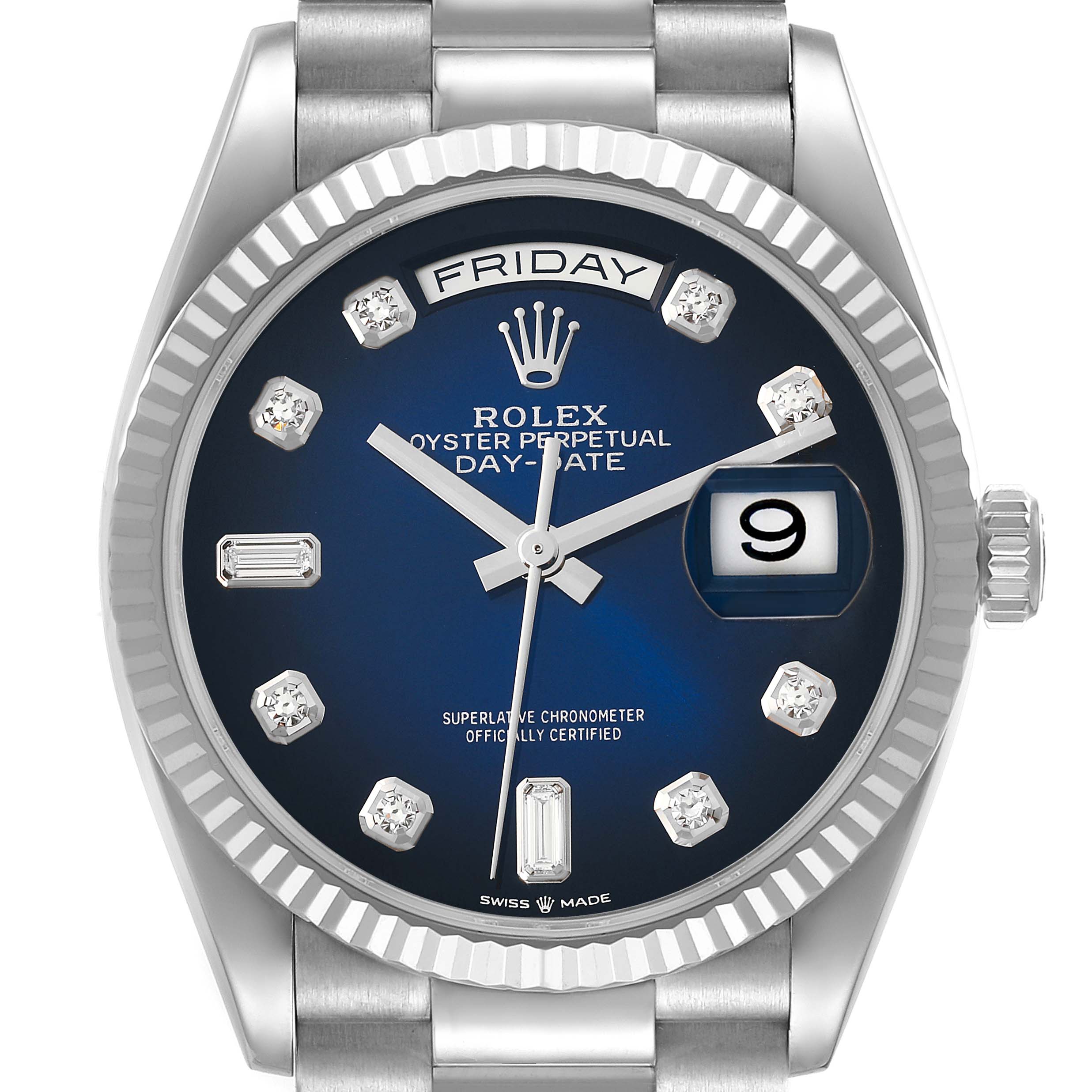 Rolex President Day-Date White Gold Diamond Dial Mens Watch 128239 Box Card