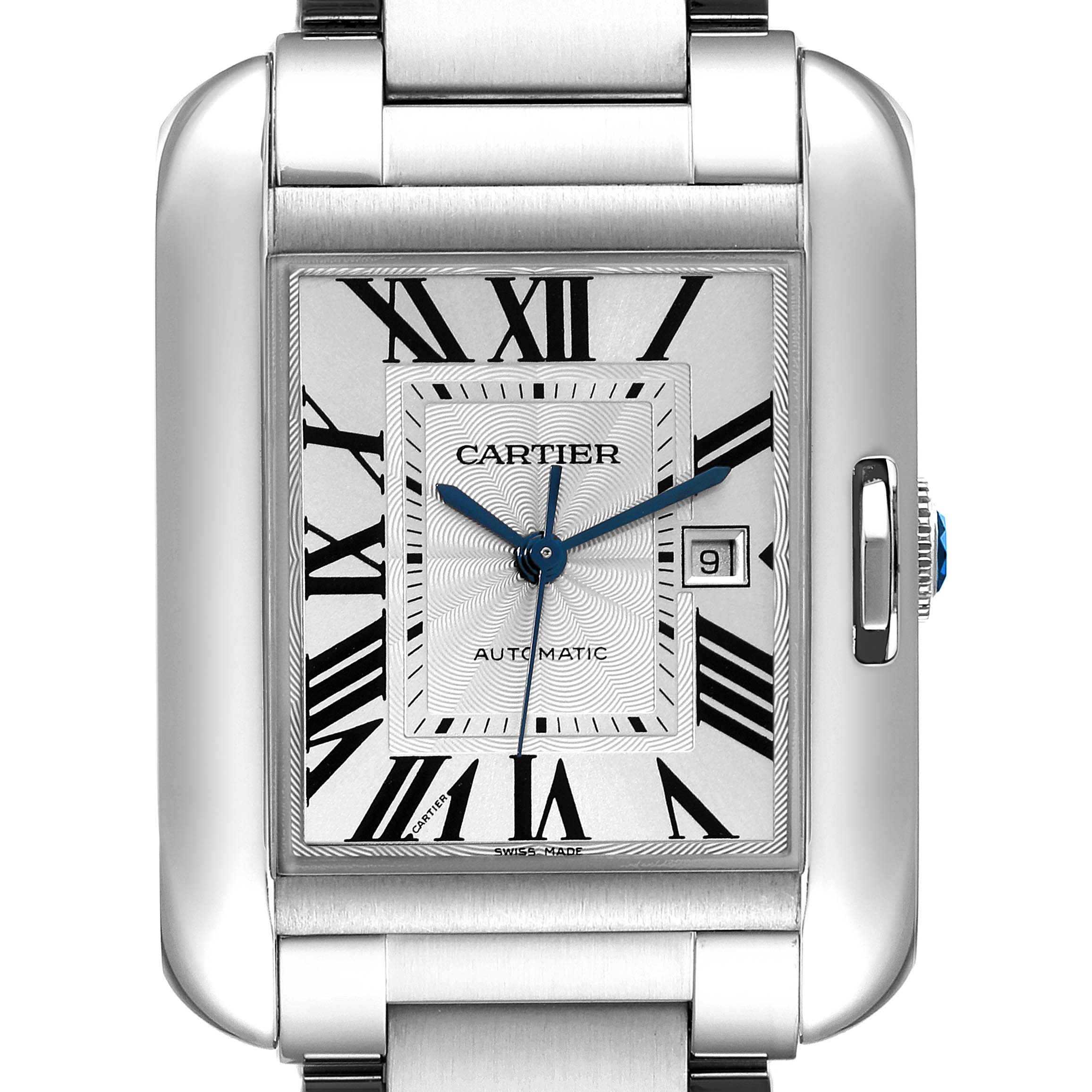 Cartier Tank Anglaise Large Steel Automatic Mens Watch W5310009 Box Papers