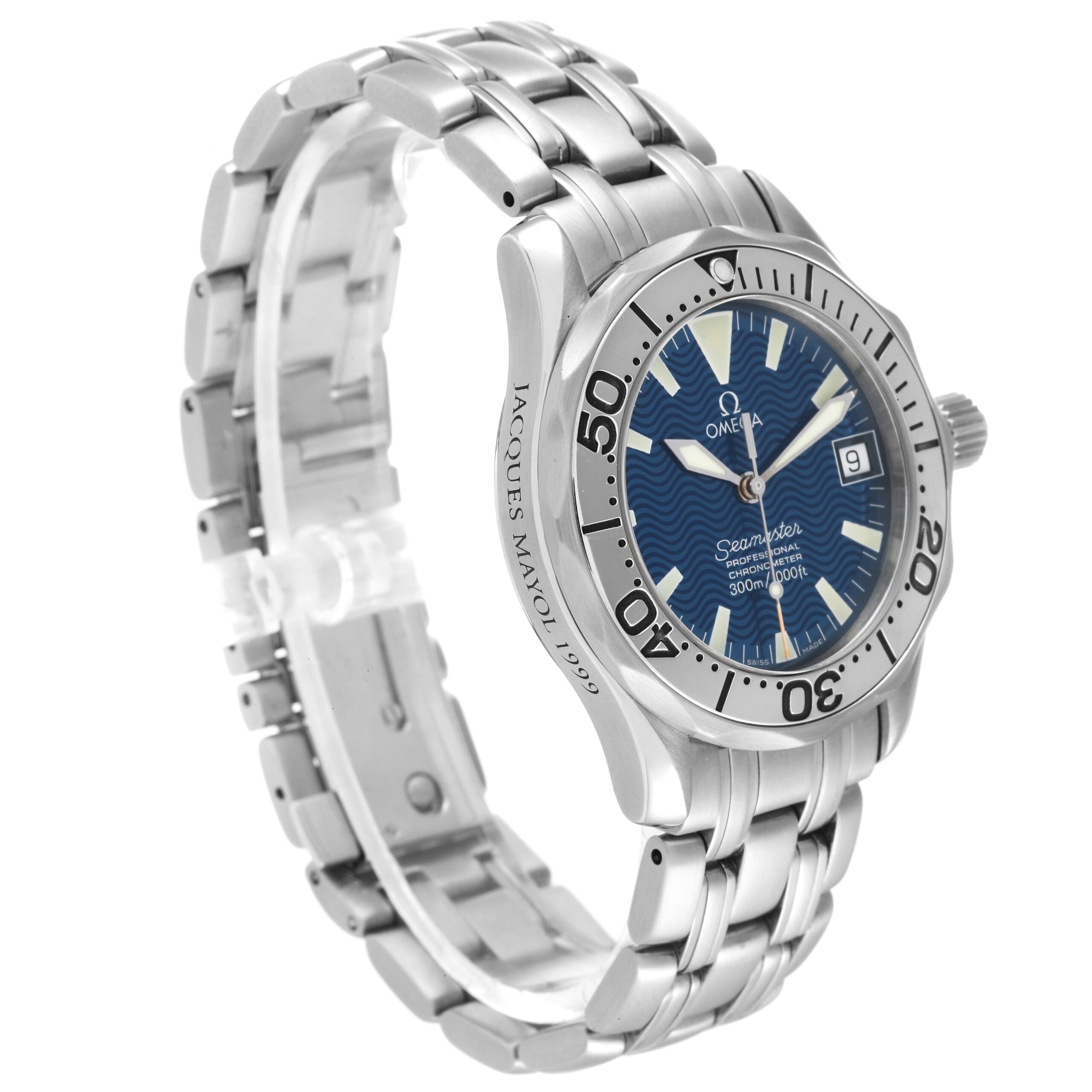 Omega Seamaster Midsize Jacques Mayol Blue Dial Steel Limited Edition Mens Watch 2554.80.00 Box Card