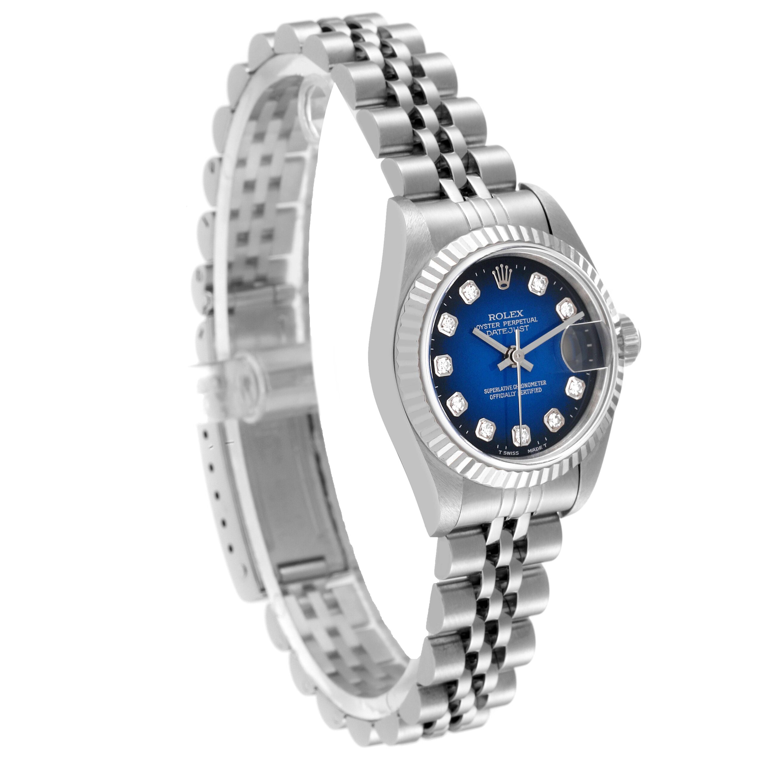 Rolex Datejust Steel White Gold Blue Vignette Diamond Dial Ladies Watch 79174