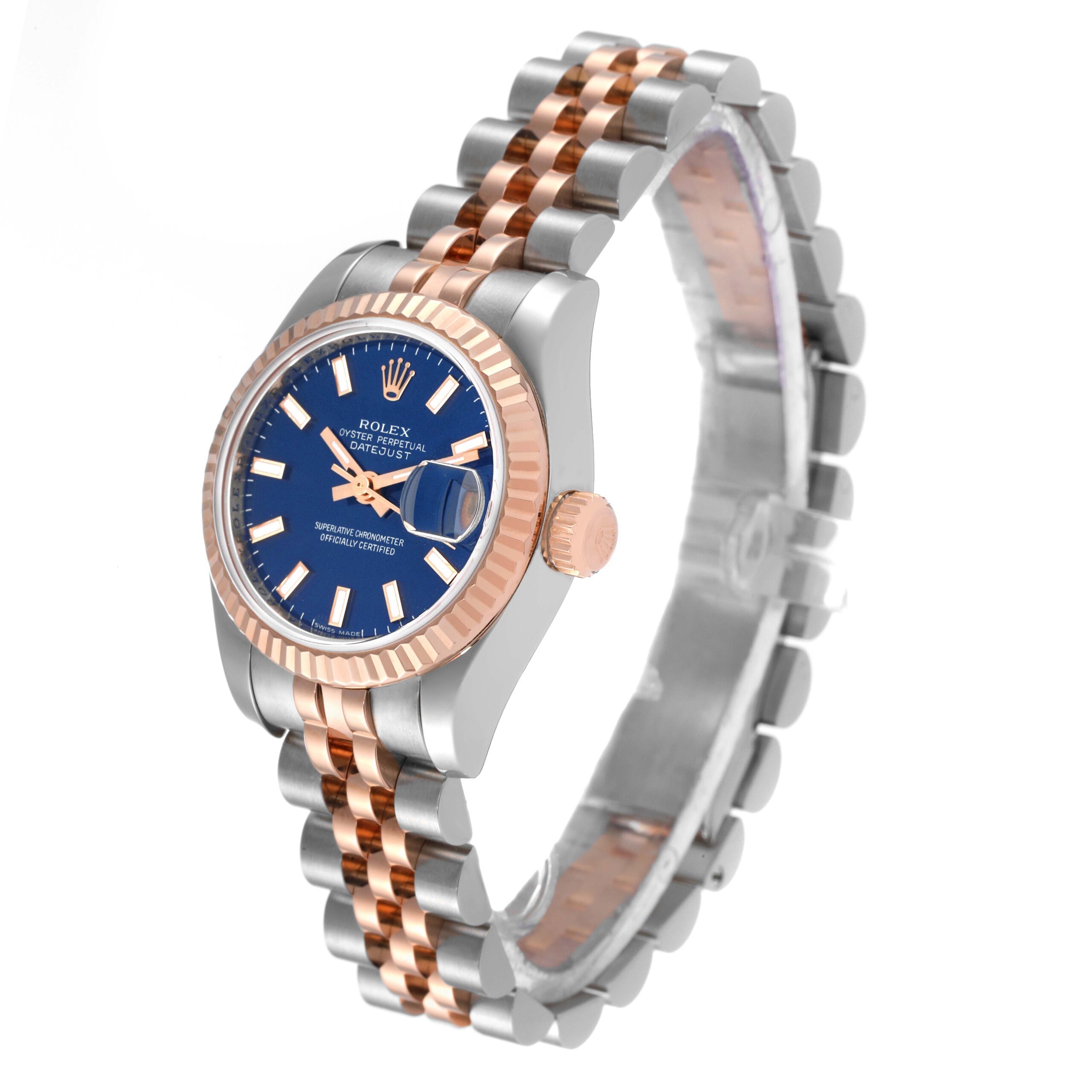 Rolex Datejust Steel Rose Gold Blue Dial Ladies Watch 179171 Box Card