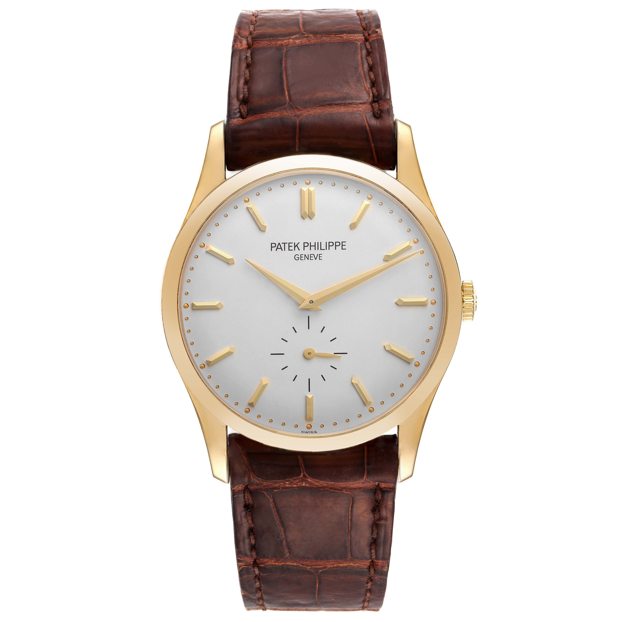 Patek Philippe Calatrava Yellow Gold Silver Dial Mens Watch 5196J