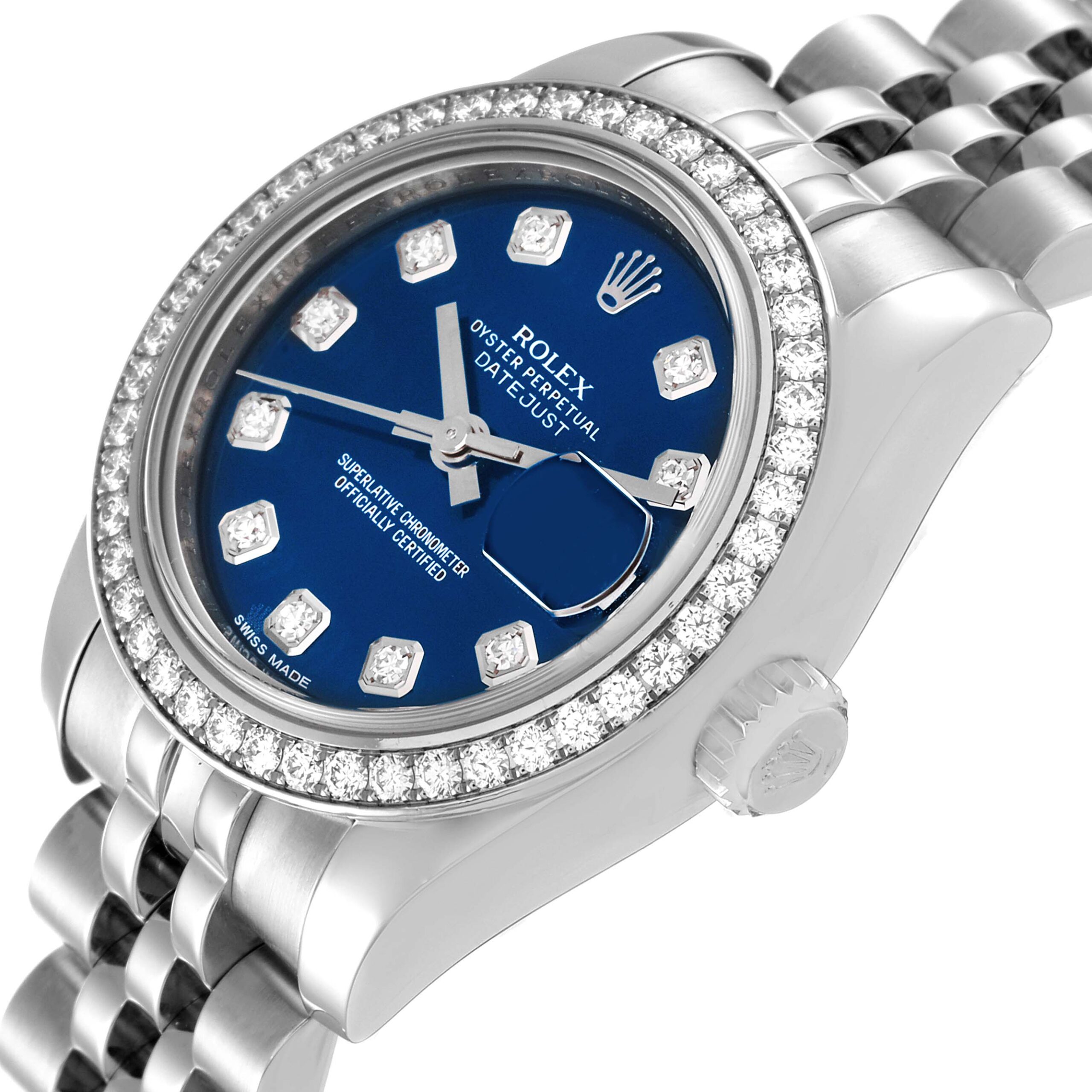 Rolex Datejust Steel White Gold Blue Dial Diamond Ladies Watch 179384
