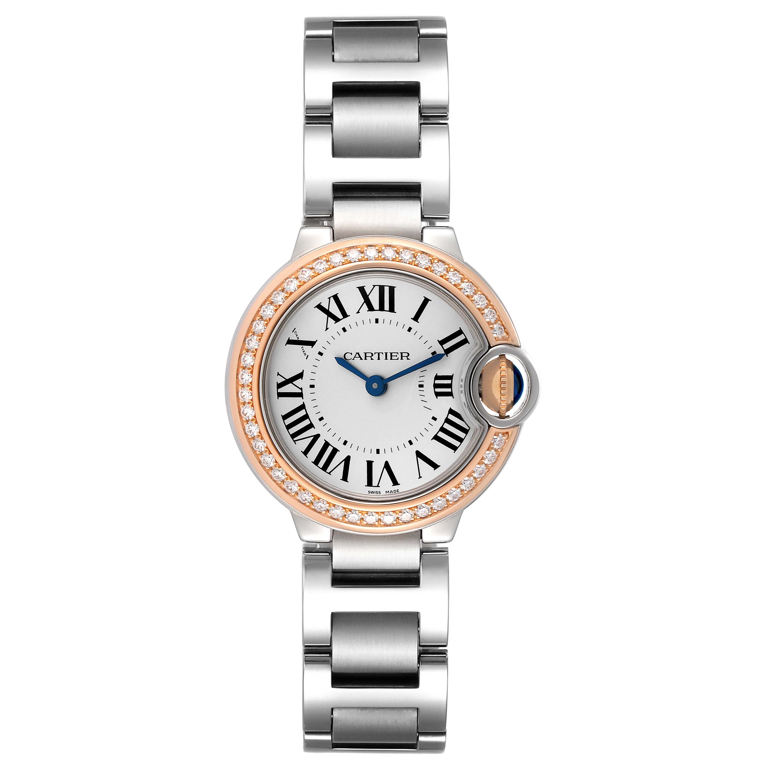 Cartier Ballon Bleu Steel Rose Gold Diamond Ladies Watch WE902079 Box Card