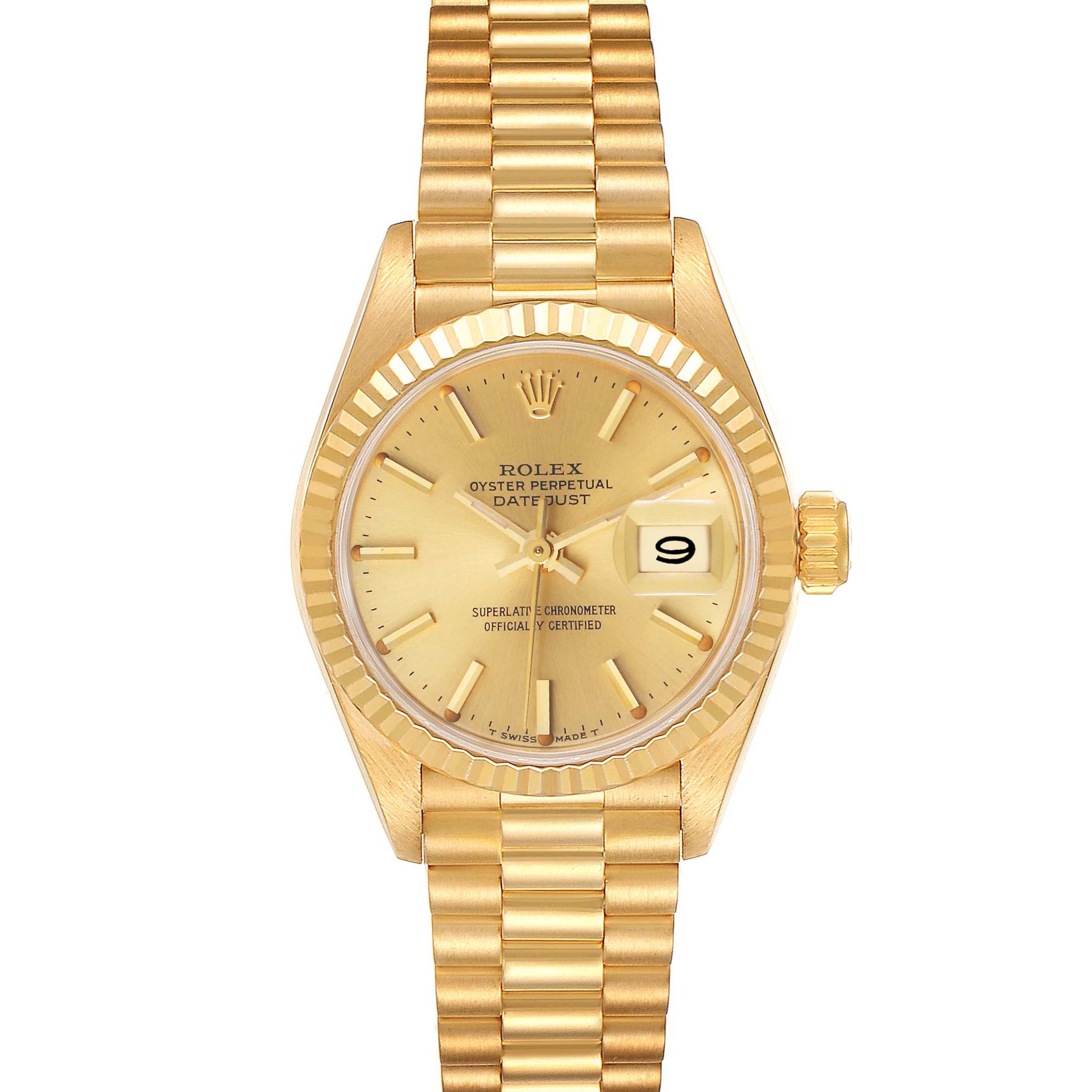 Rolex President Datejust 18K Yellow Gold Champagne Dial Ladies Watch 69178