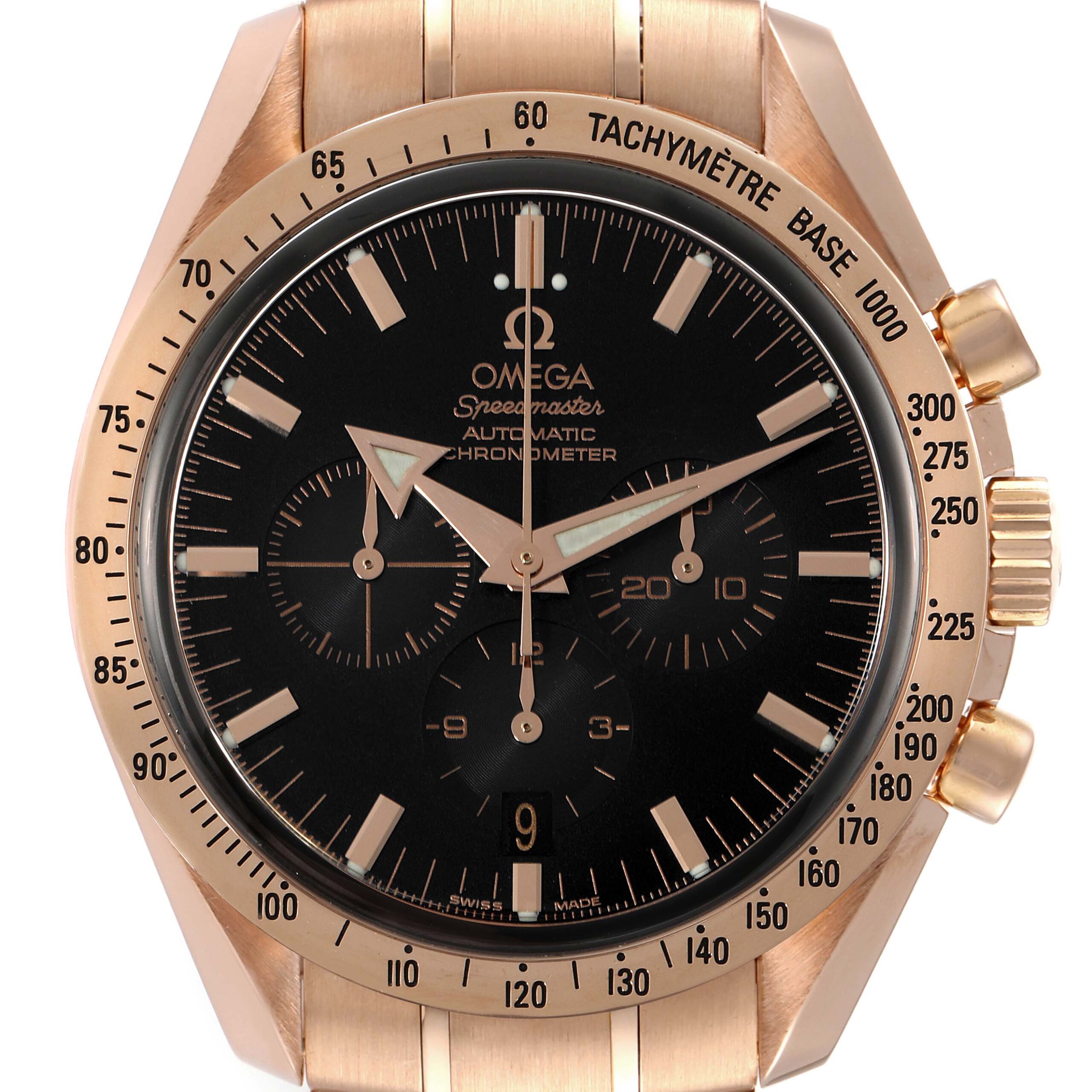 Omega Speedmaster Broad Arrow Rose Gold Mens Watch 3653.80.33