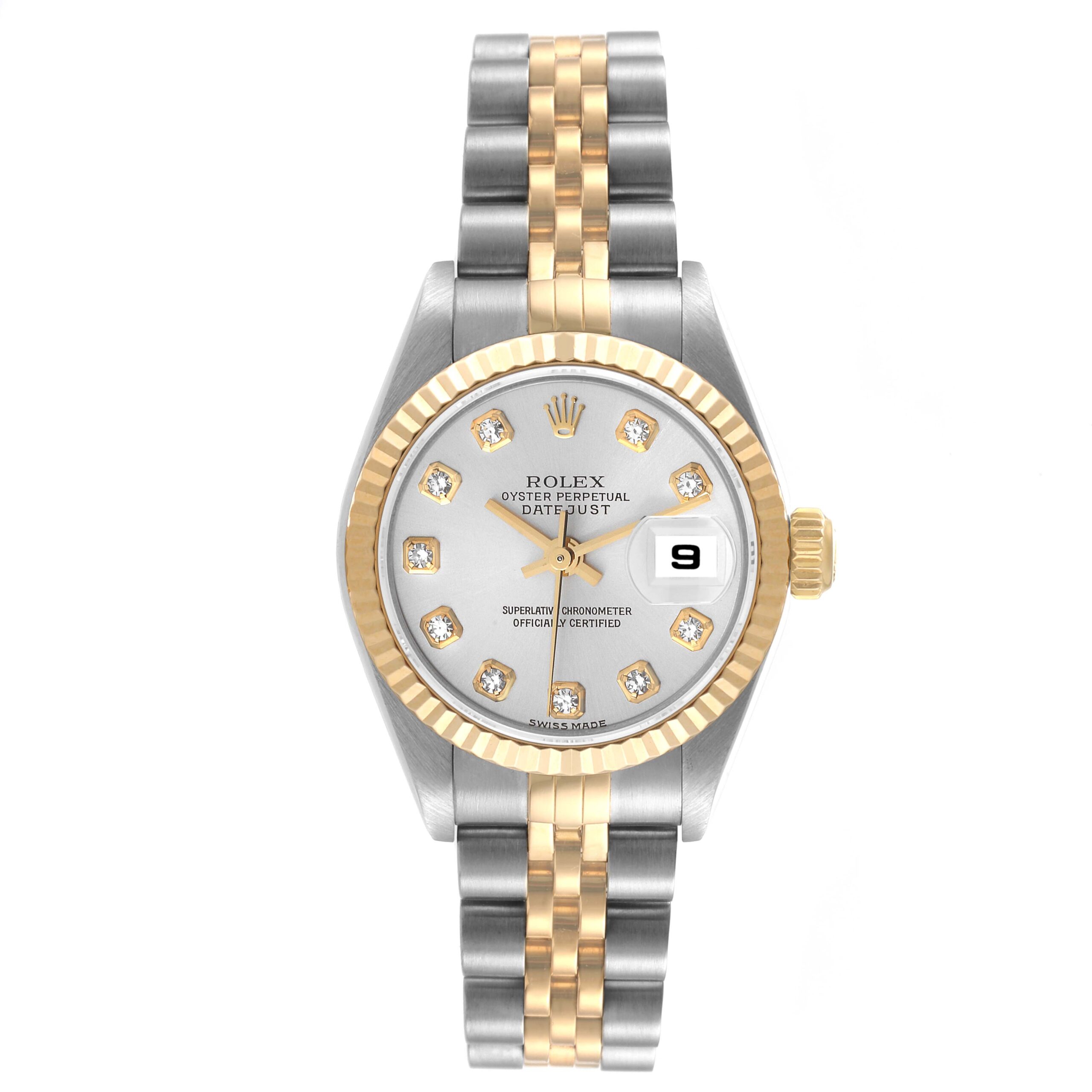Rolex Datejust Steel Yellow Gold Silver Diamond Dial Ladies Watch 79173