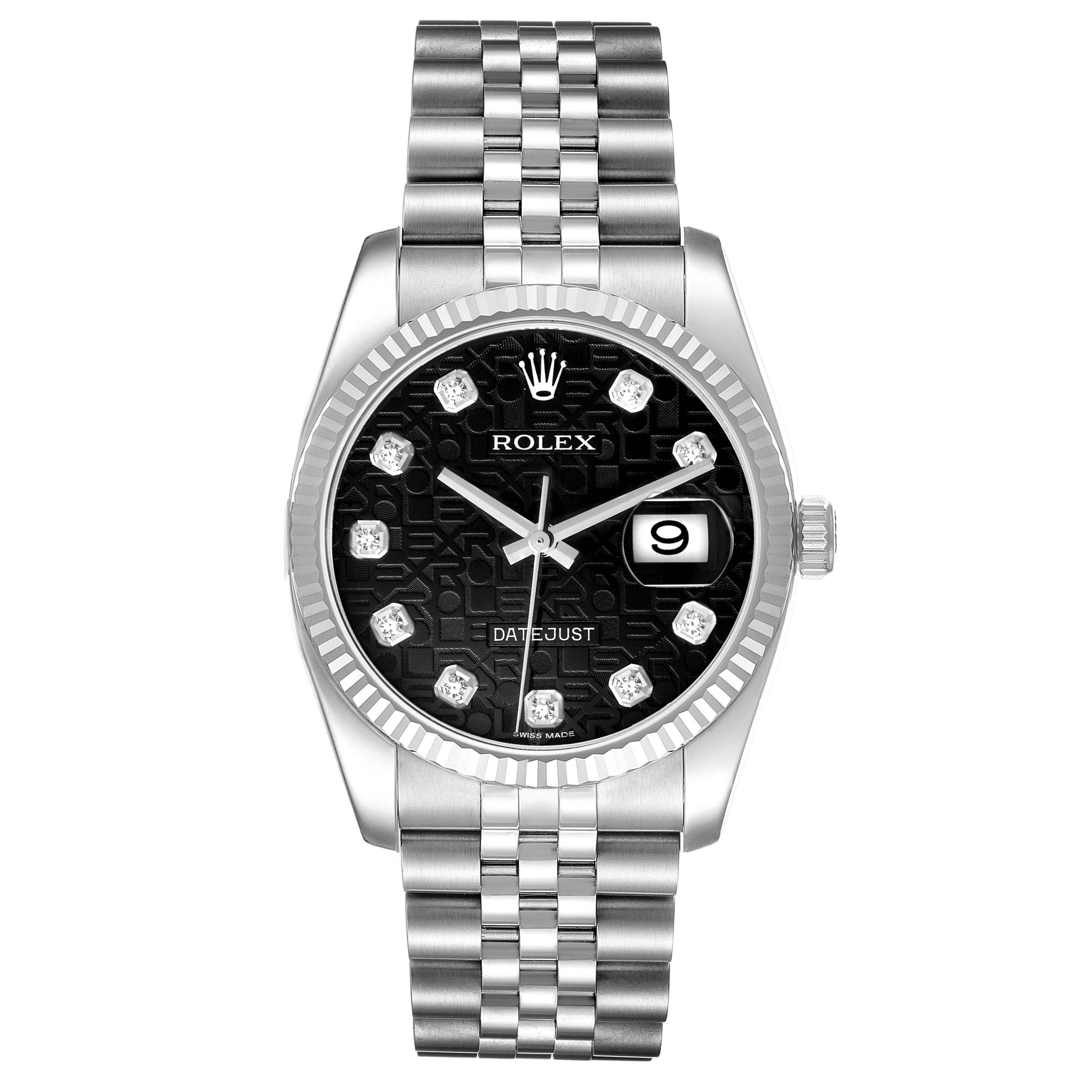 Rolex Datejust Steel White Gold Anniversary Diamond Dial Mens Watch 116234