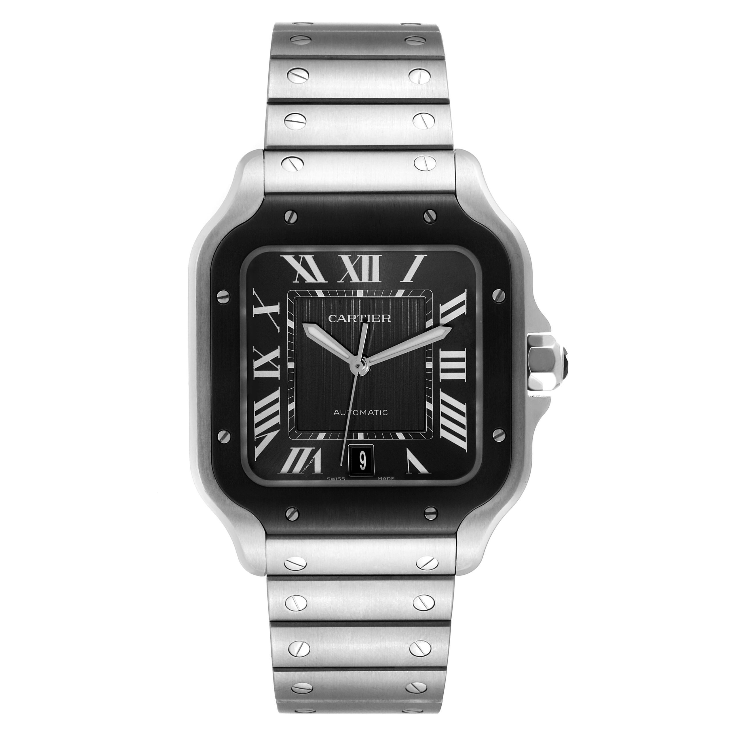 Cartier Santos Stainless Steel DLC Grey Dial Mens Watch WSSA0037 Unworn