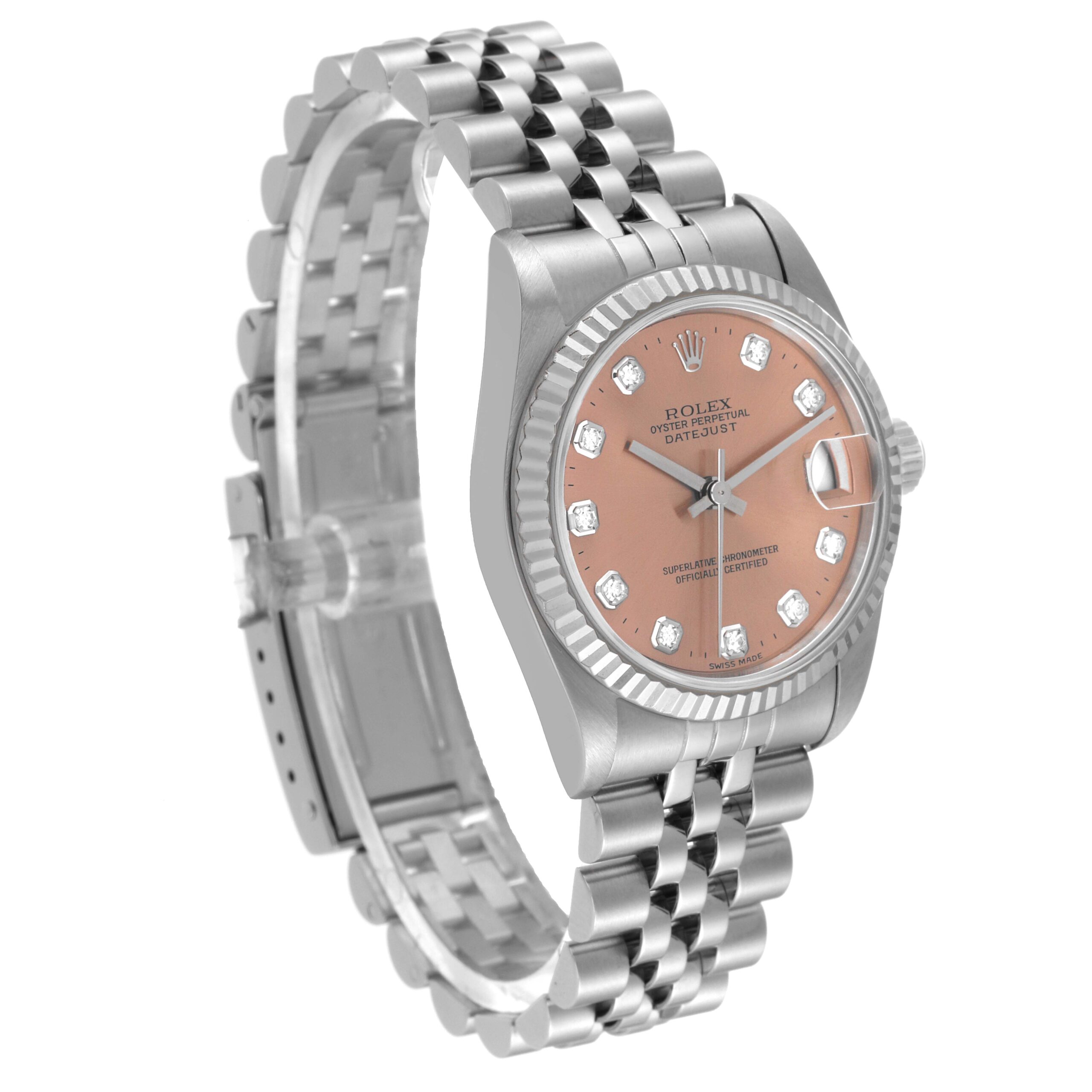 Rolex Datejust Midsize Steel White Gold Diamond Ladies Watch 68274