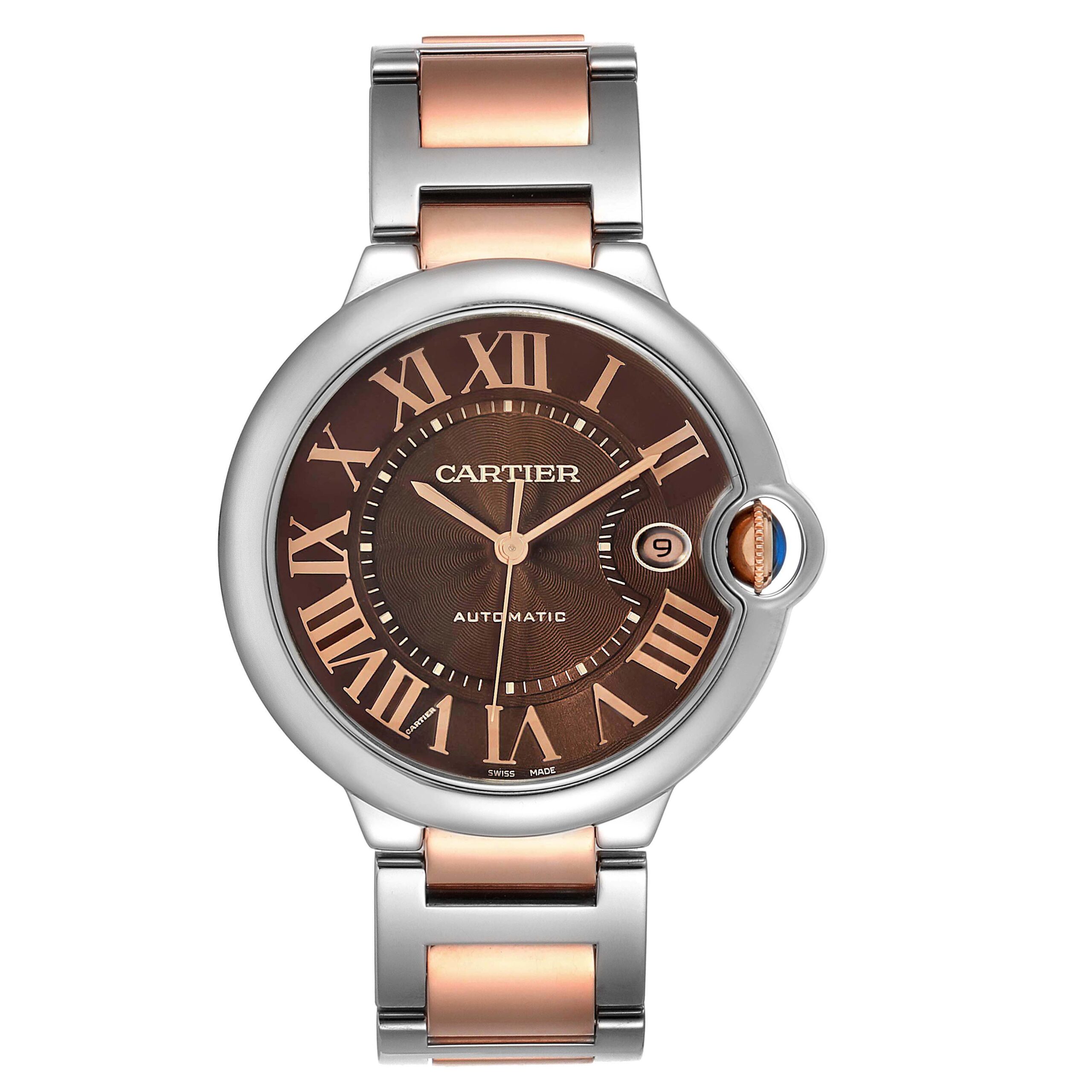 Cartier Ballon Bleu Steel Rose Gold Chocolate Dial Mens Watch W6920032