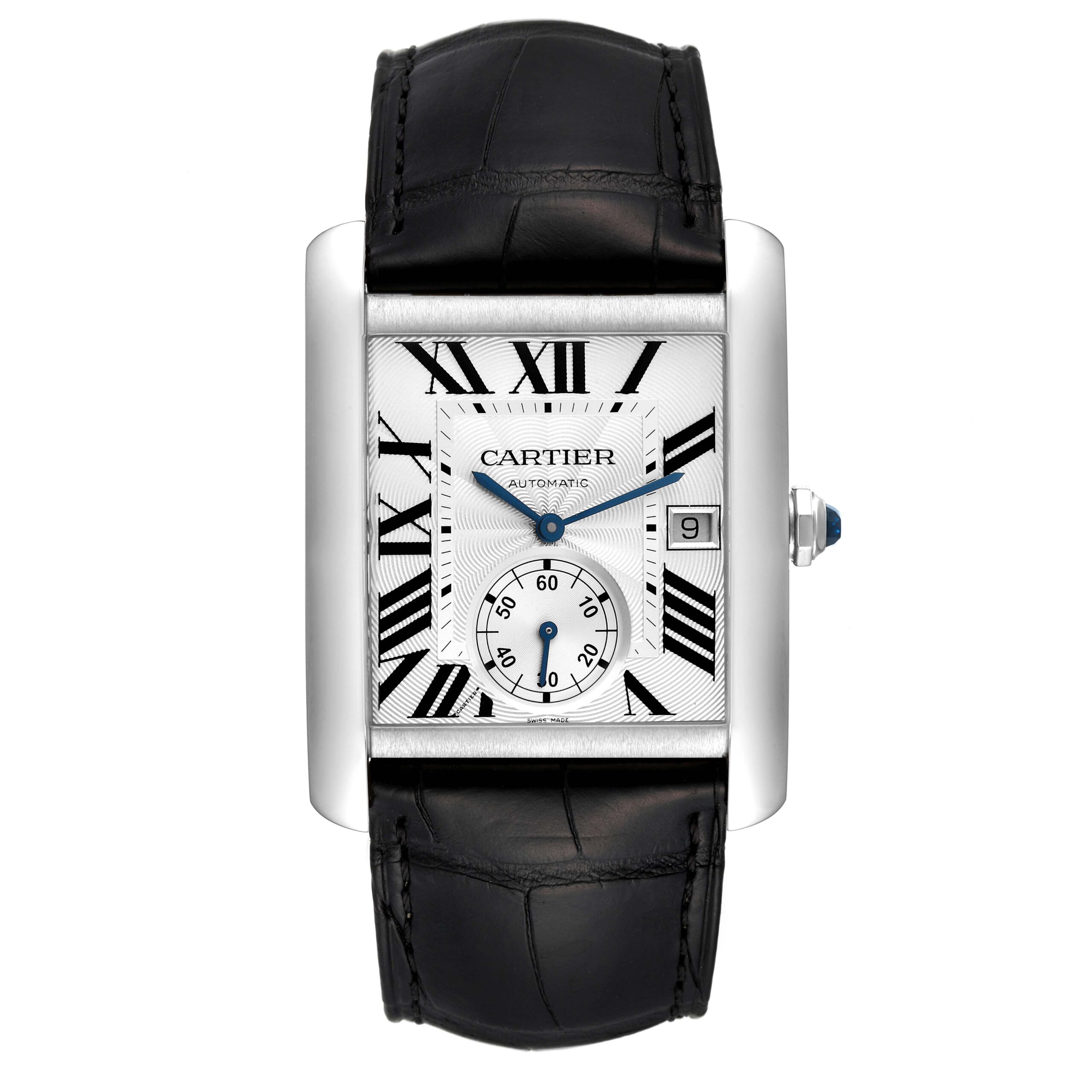 Cartier Tank MC Silver Dial Black Strap Steel Mens Watch W5330003