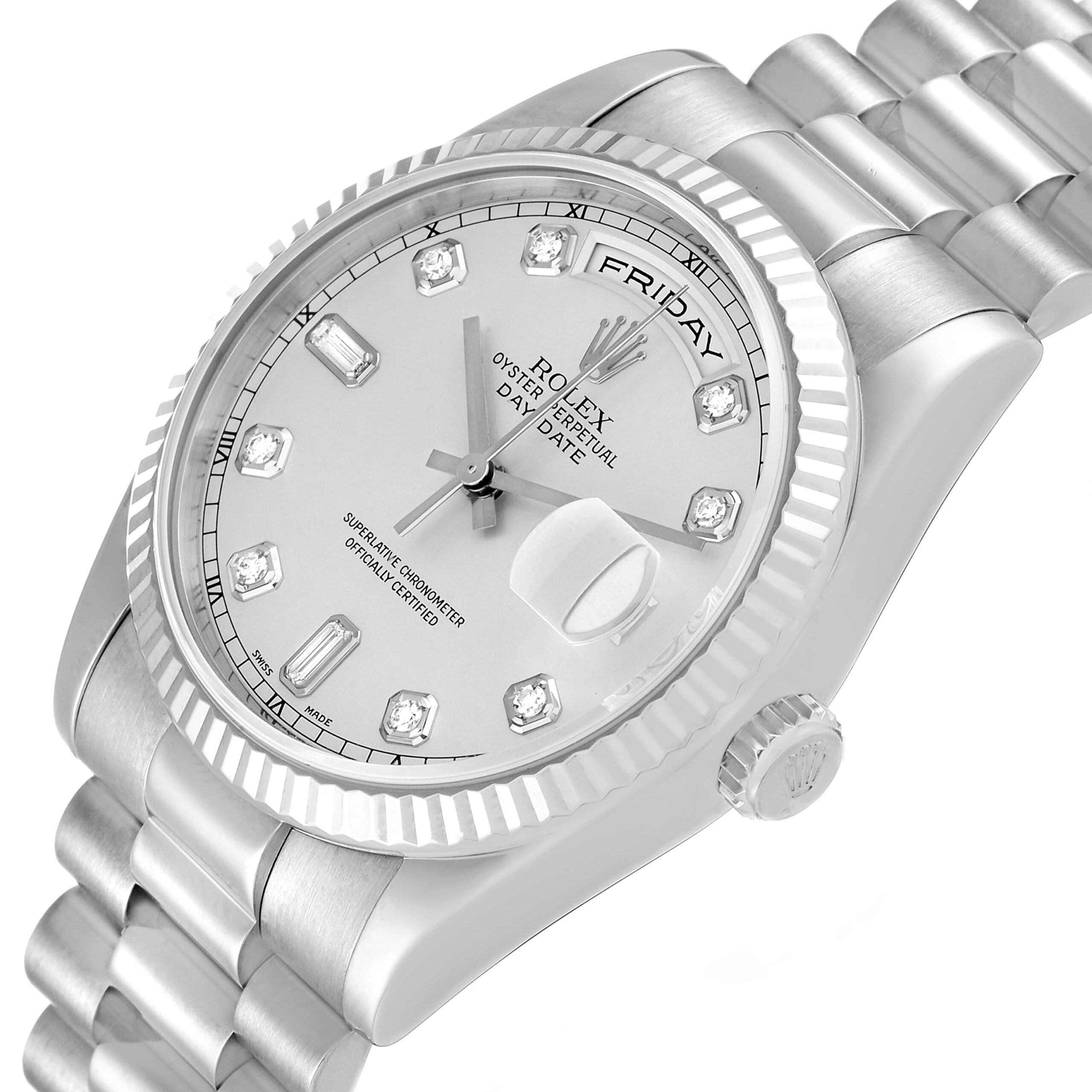 Rolex President Day-Date White Gold Diamond Dial Mens Watch 118239