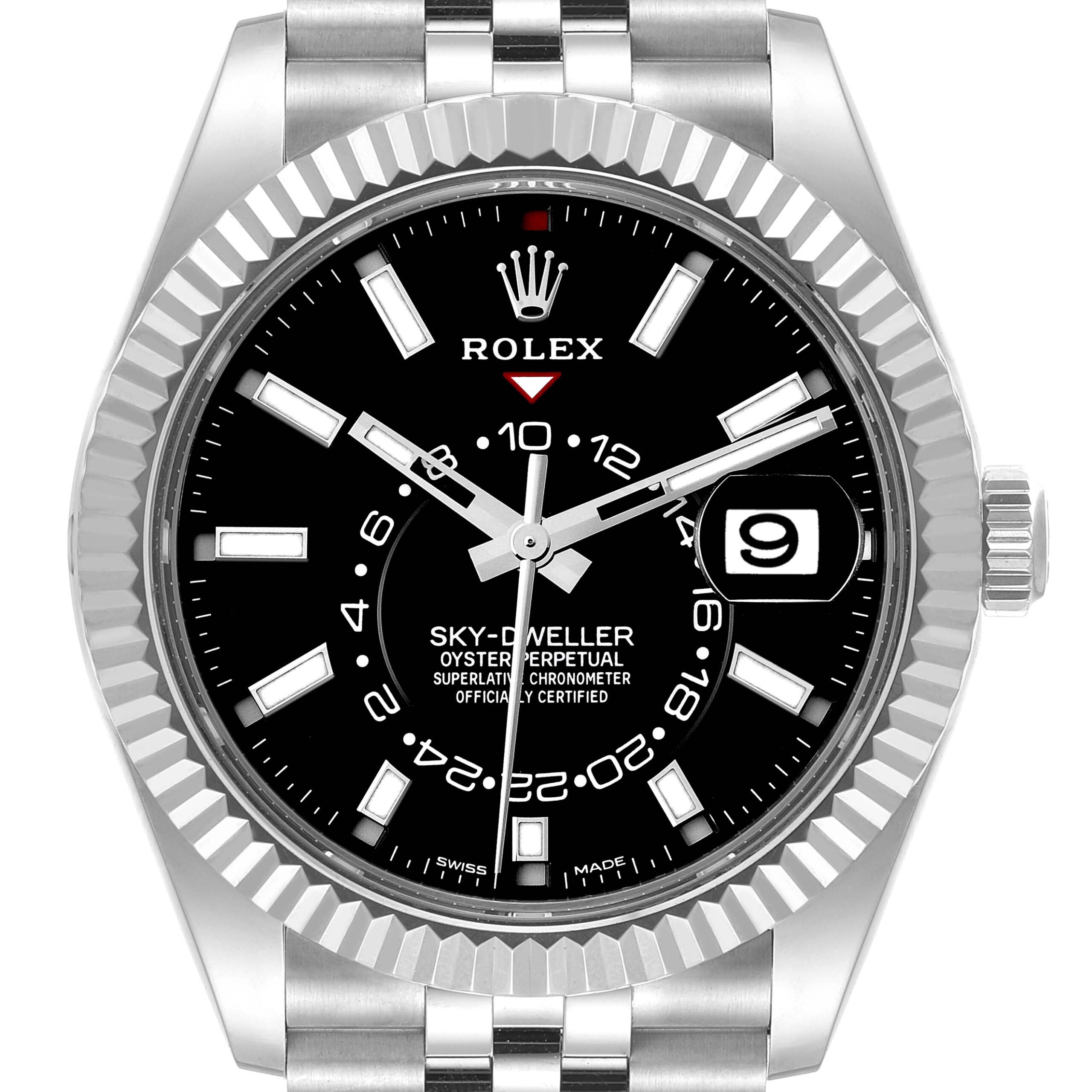 Rolex Sky-Dweller Steel White Gold Black Dial Mens Watch 326934 Unworn