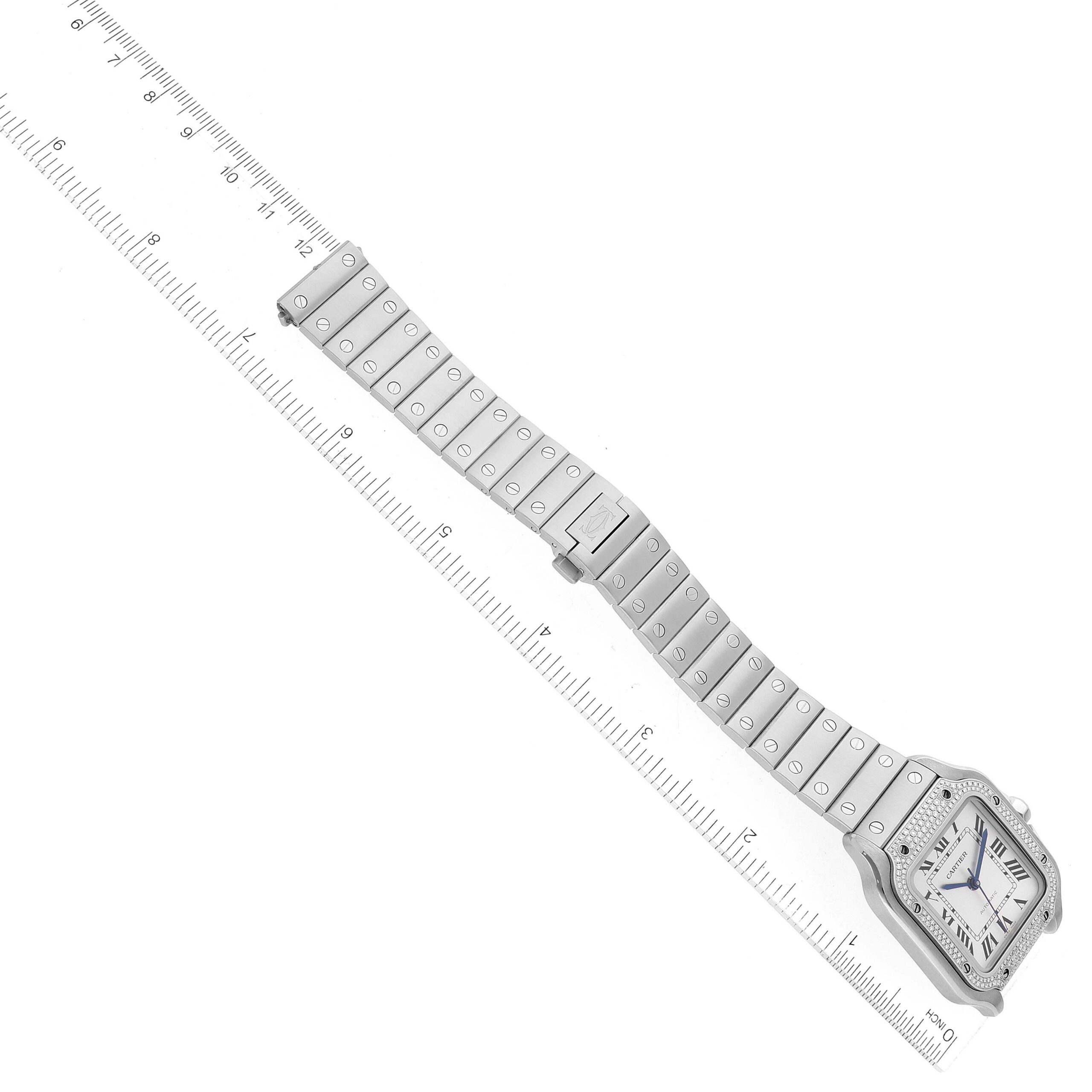 Cartier Santos Silver Dial Medium Steel Diamond Mens Watch W4SA0005