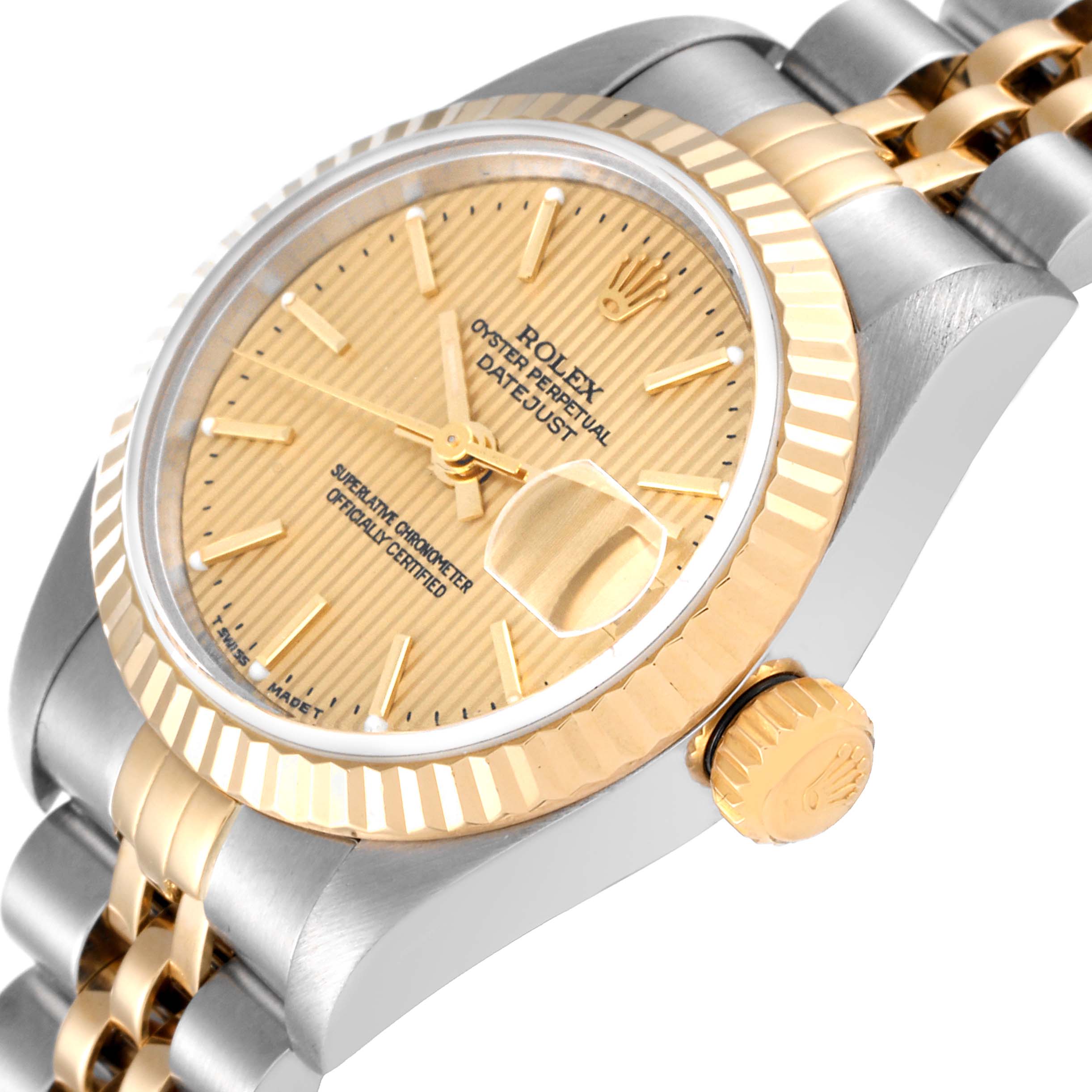 Rolex Datejust Steel Yellow Gold Champagne Tapestry Dial Ladies Watch 79173