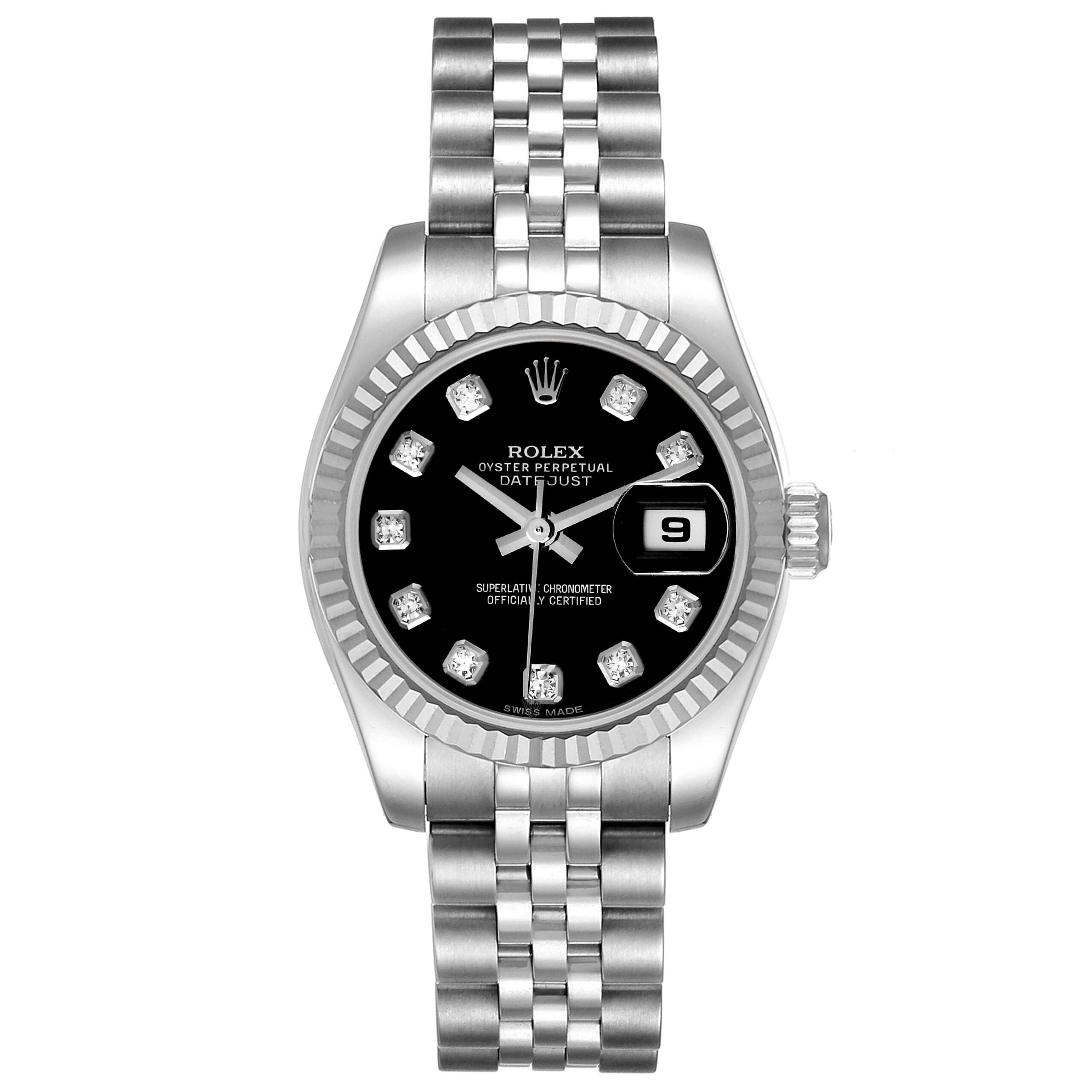 Rolex Datejust White Gold Black Diamond Dial Ladies Watch 179174