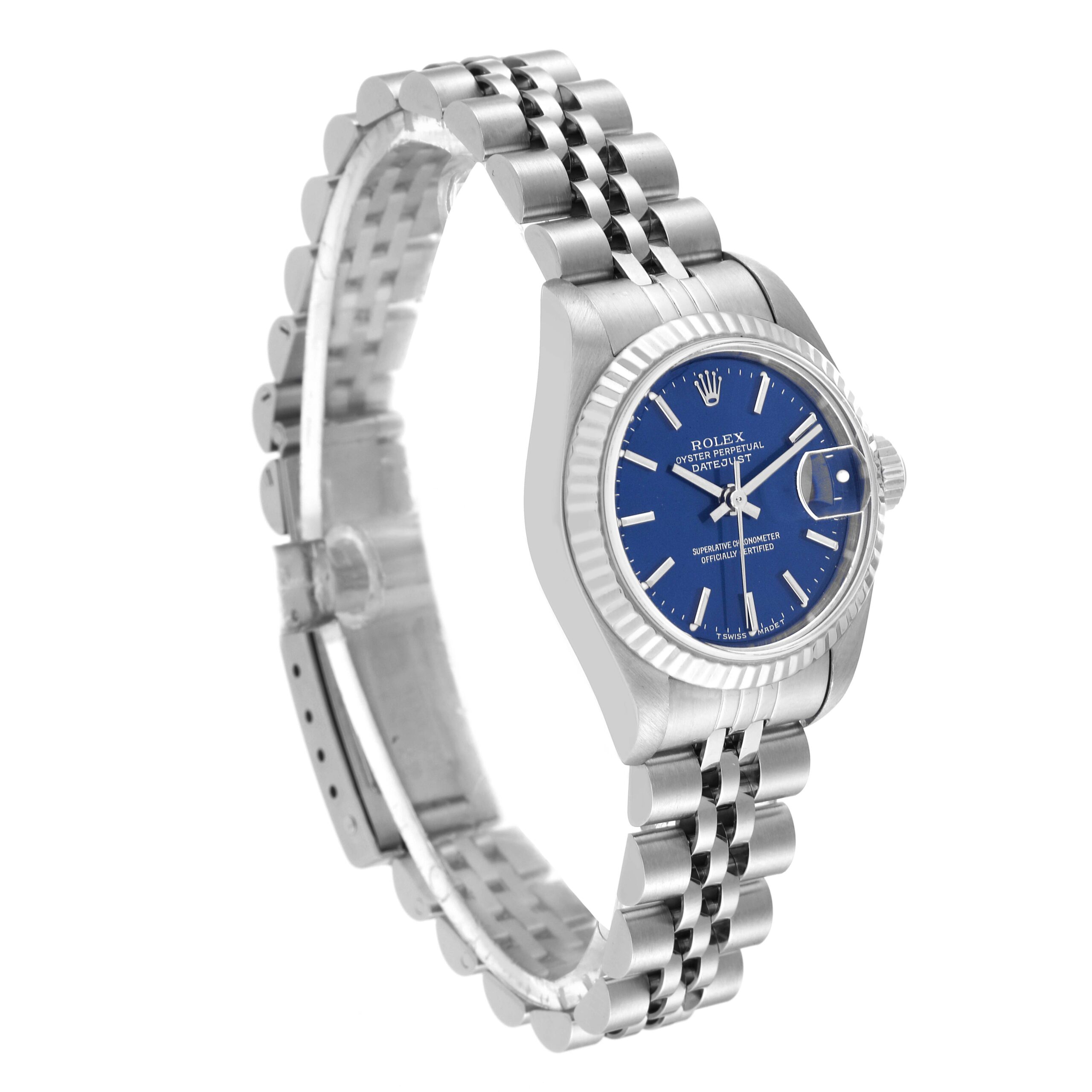 Rolex Datejust Steel White Gold Blue Baton Dial Ladies Watch 69174