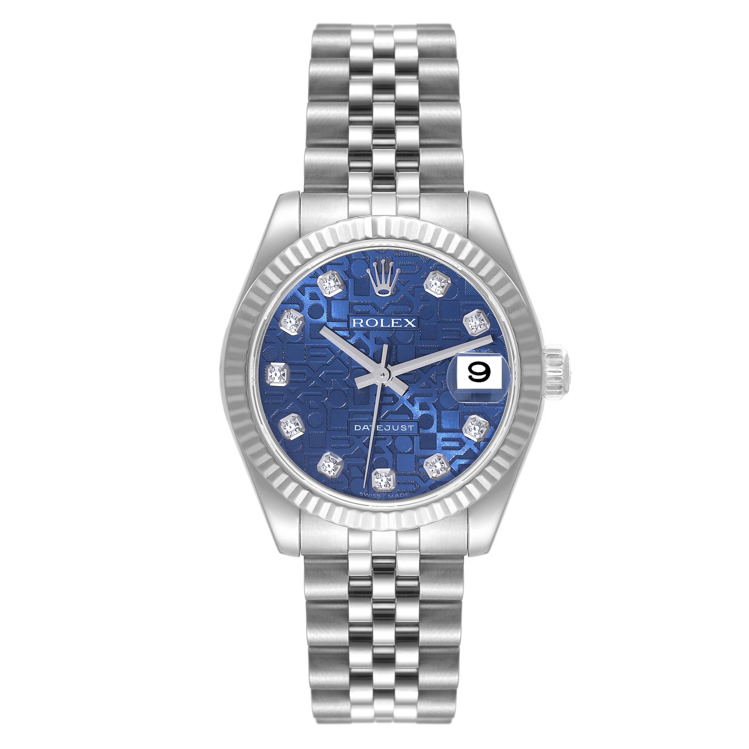 Rolex Datejust Midsize Steel White Gold Blue Diamond Dial Ladies Watch 178274