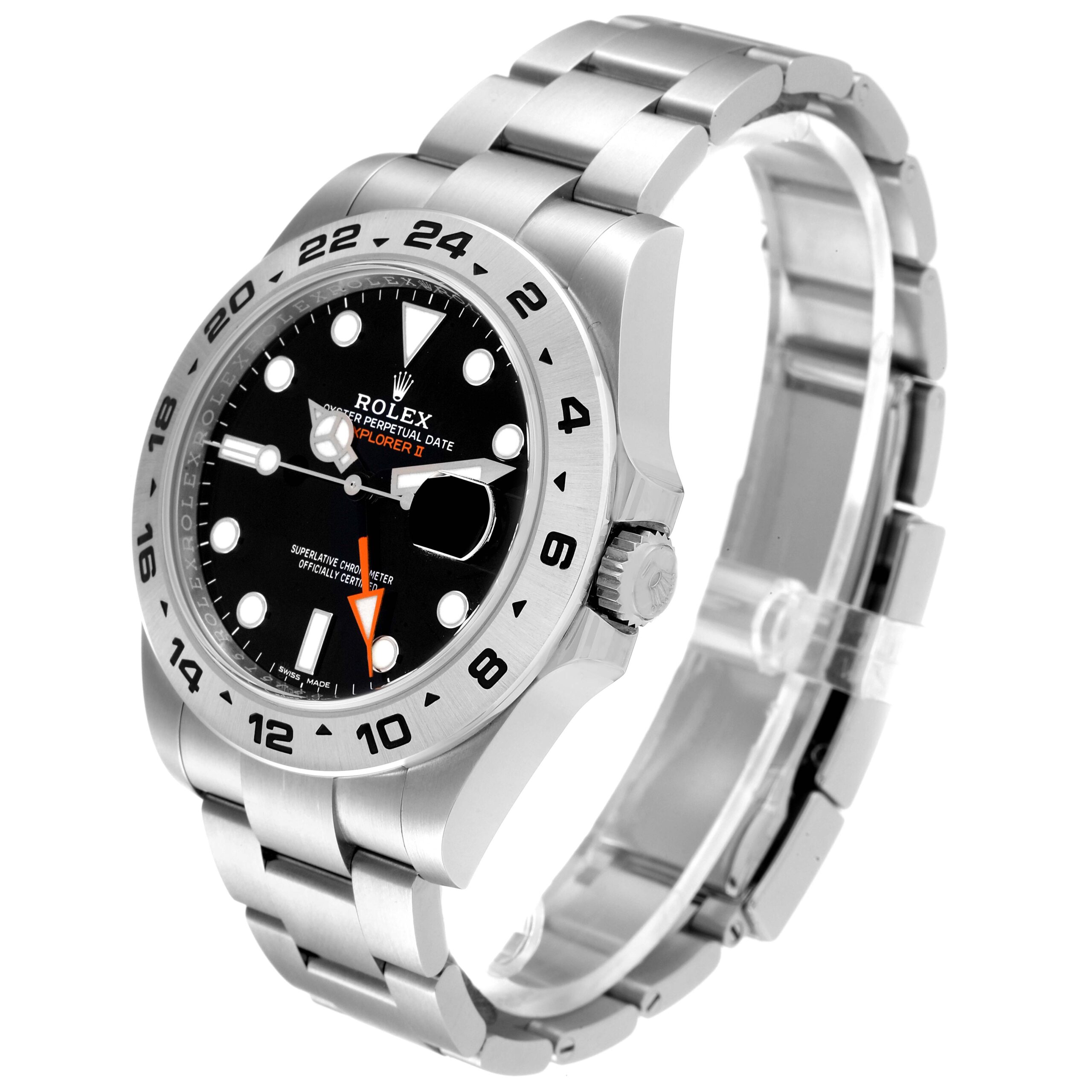 Rolex Explorer II GMT 42 Black Dial Orange Hand Steel Mens Watch 216570 Box Card