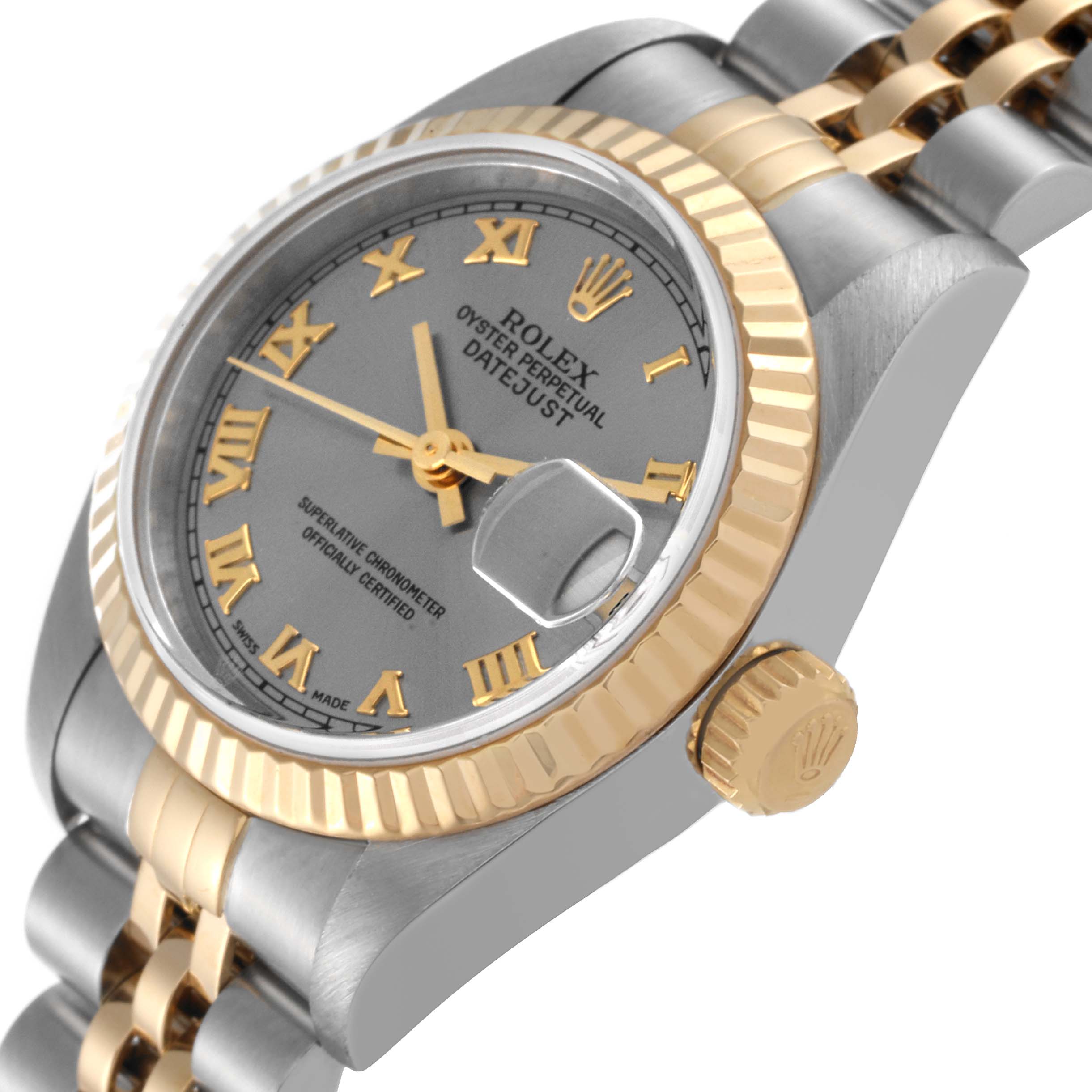 Rolex Datejust Steel Yellow Gold Slate Dial Ladies Watch 79173 Box Papers