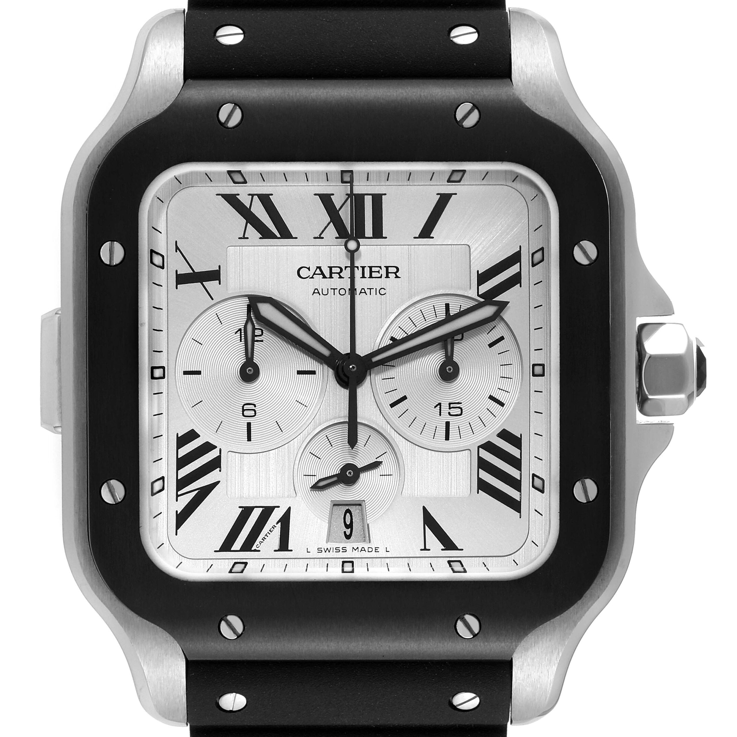 Cartier Santos XL Chronograph Steel ADLC Mens Watch WSSA0017 Box Card