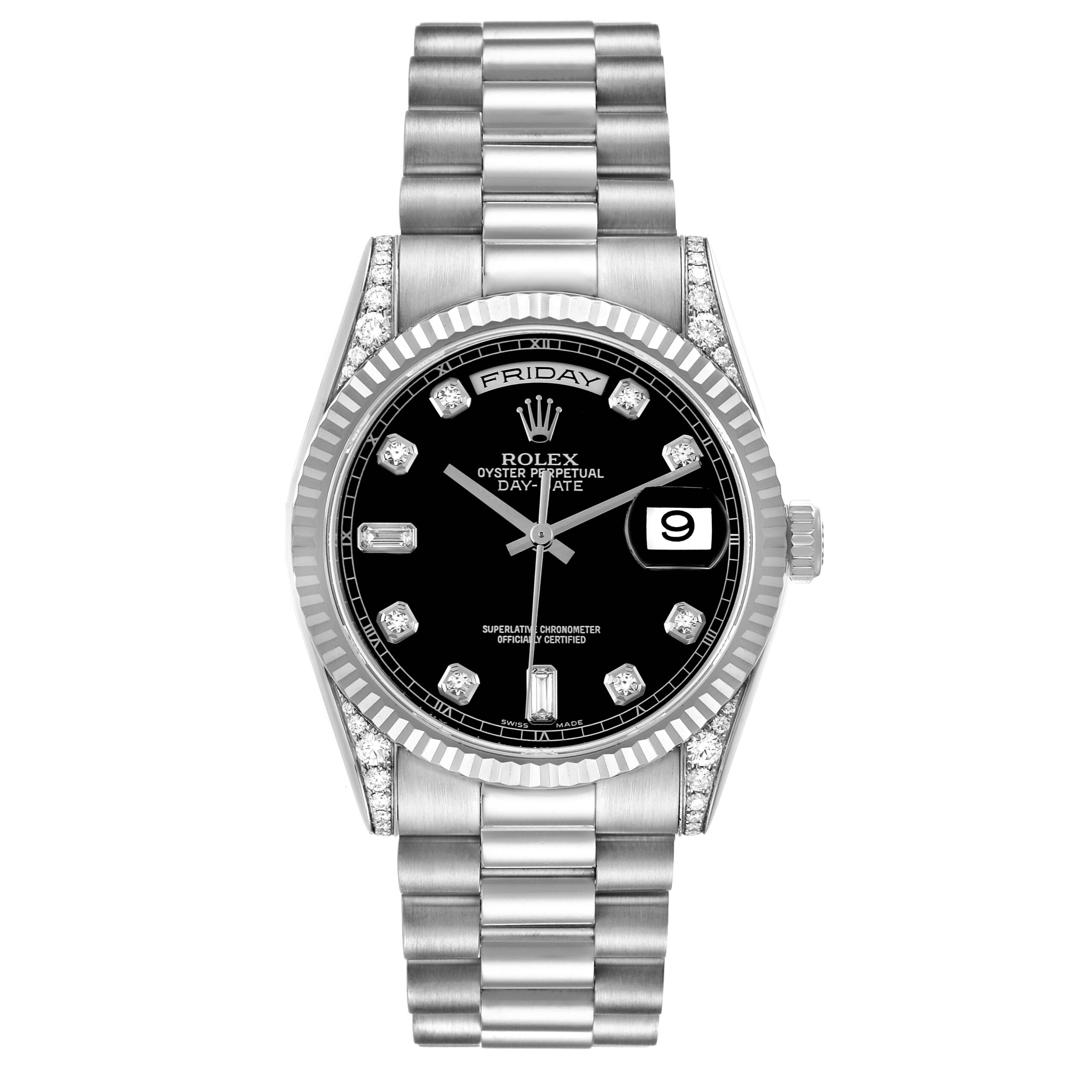 Rolex President Day-Date 18k White Gold Diamond Mens Watch 118339 Box Papers