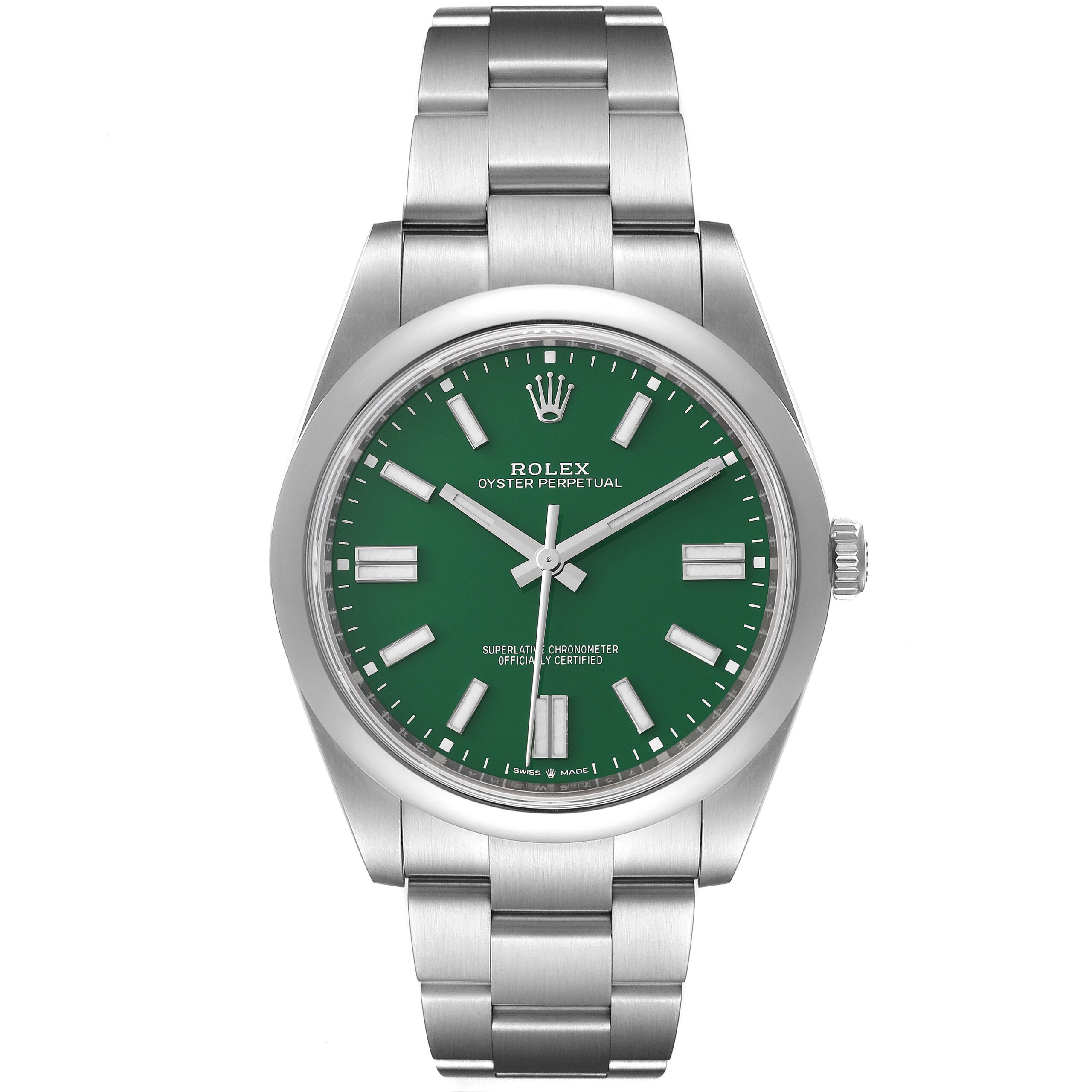 Rolex Oyster Perpetual 41mm Green Dial Steel Mens Watch 124300 Unworn