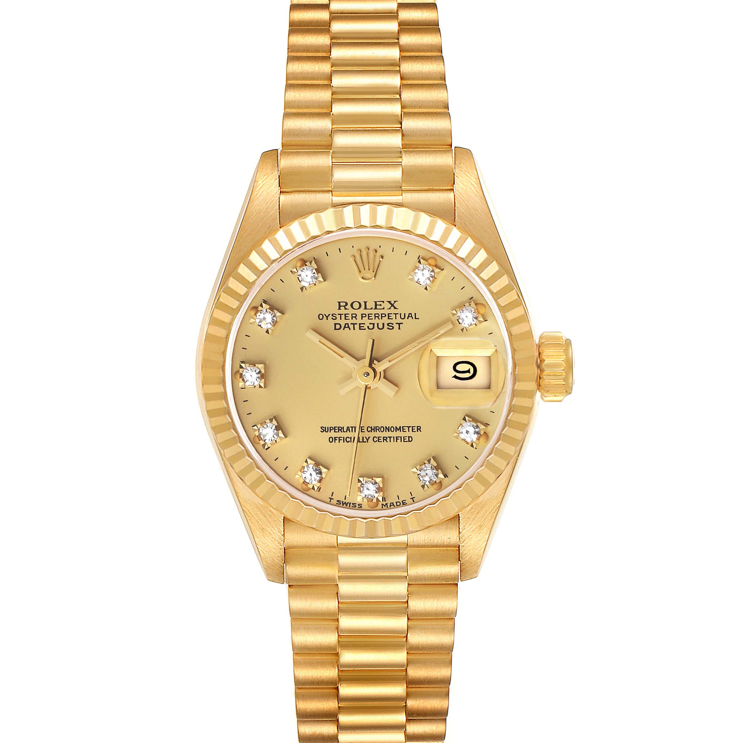Rolex Datejust President Yellow Gold Diamond Dial Ladies Watch 69178