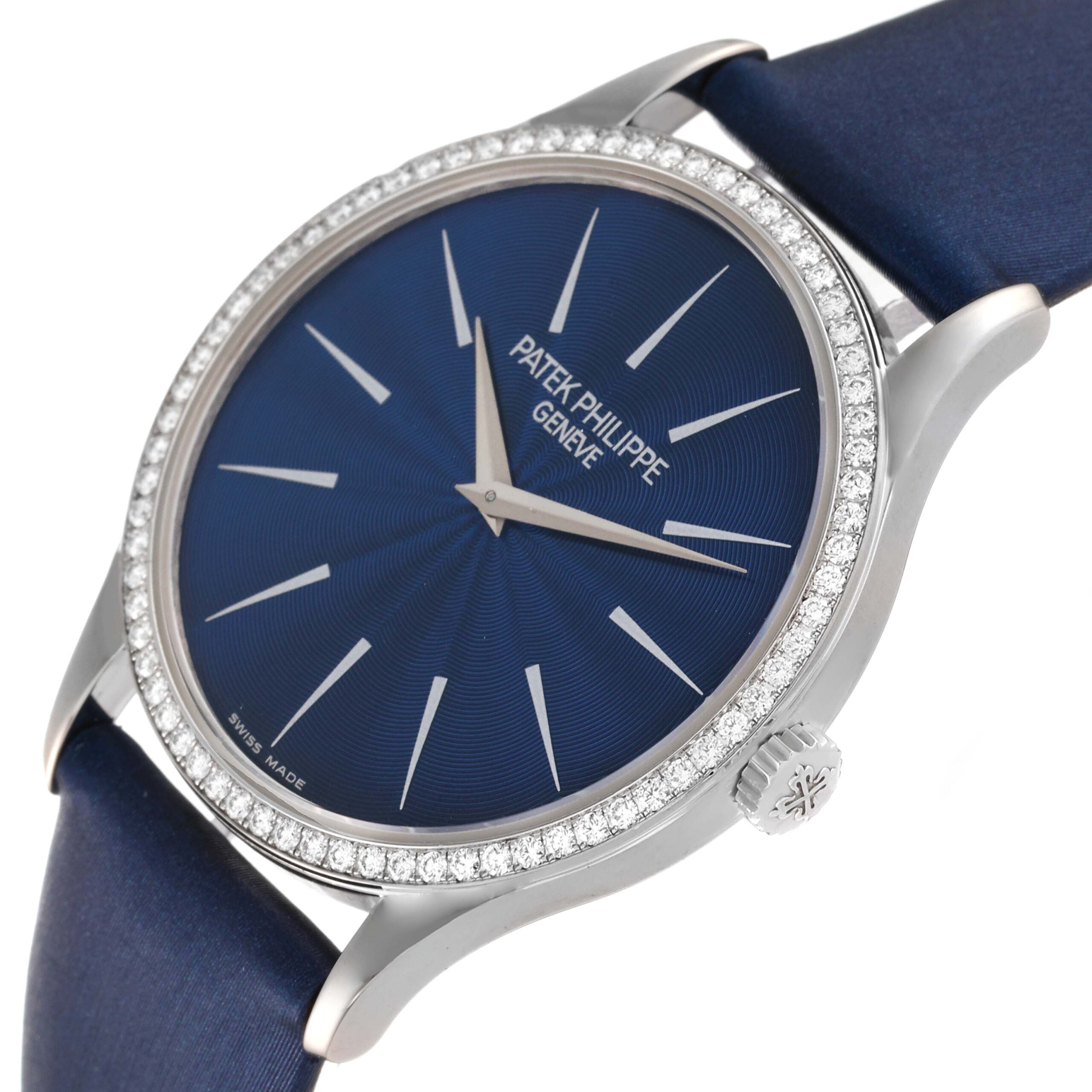 Patek Philippe Calatrava White Gold Blue Dial Diamond Ladies Watch 4896 Papers