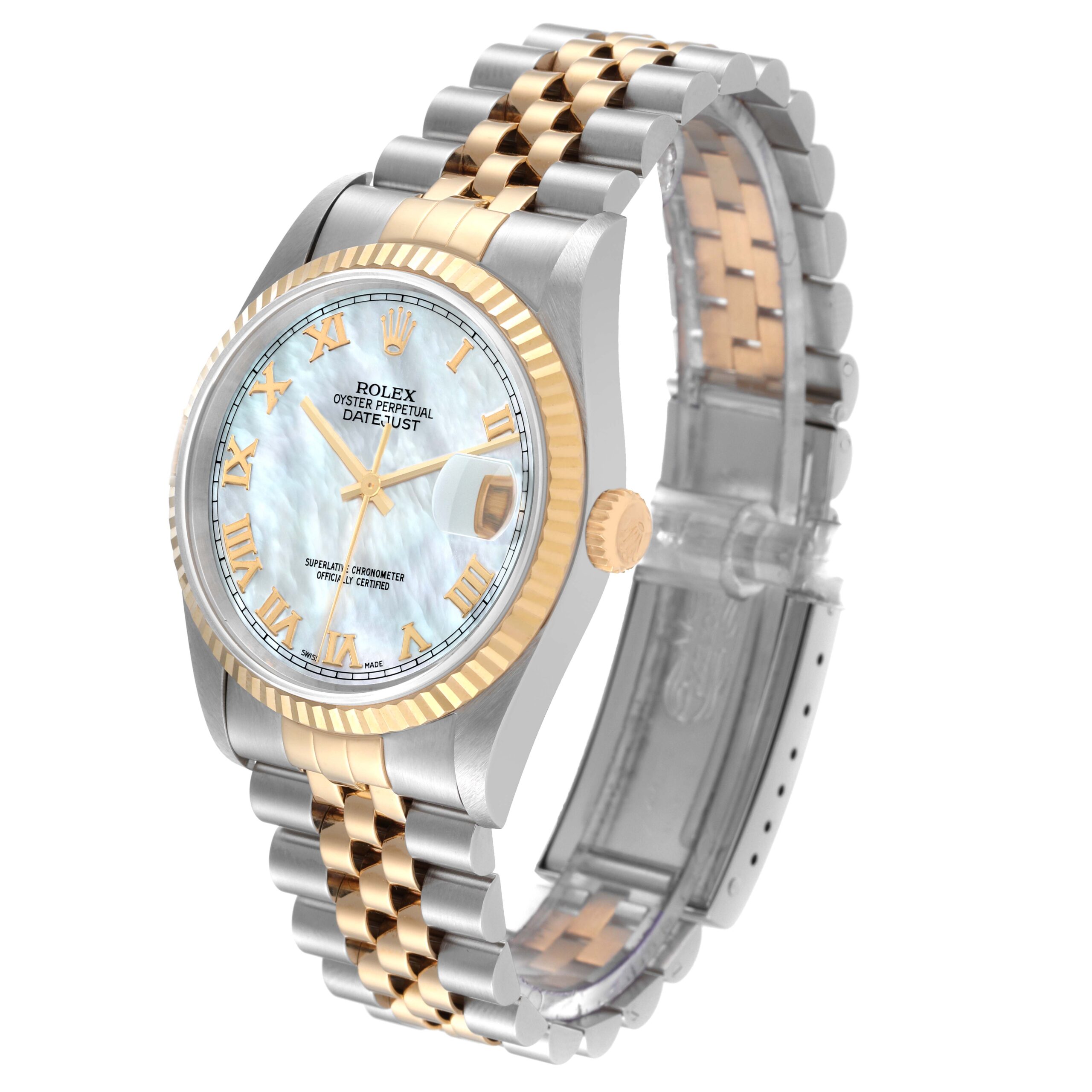 Rolex Datejust Steel Yellow Gold Mother of Pearl Dial Mens Watch 16233