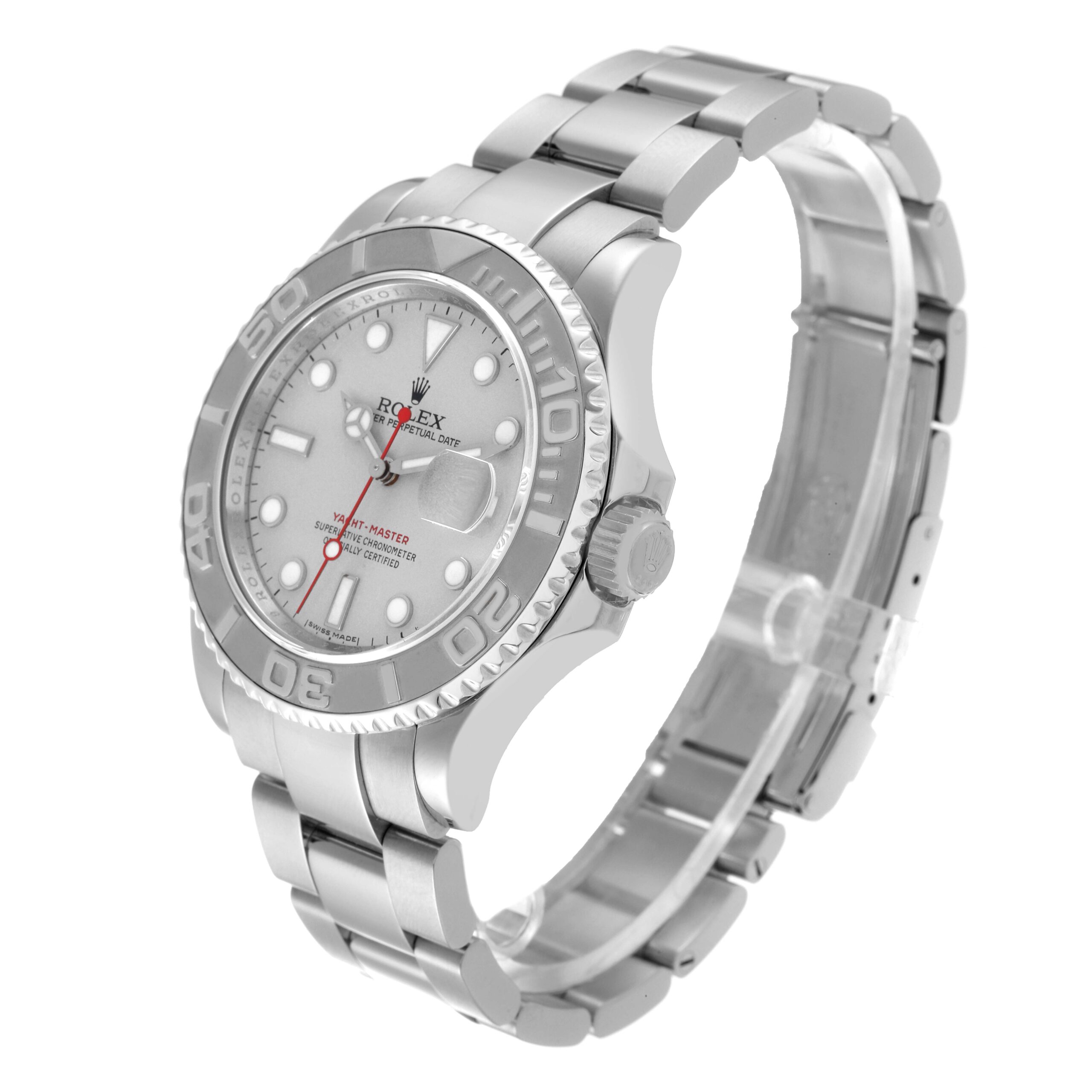 Rolex Yachtmaster Platinum Dial Bezel Steel Mens Watch 16622 Box Card