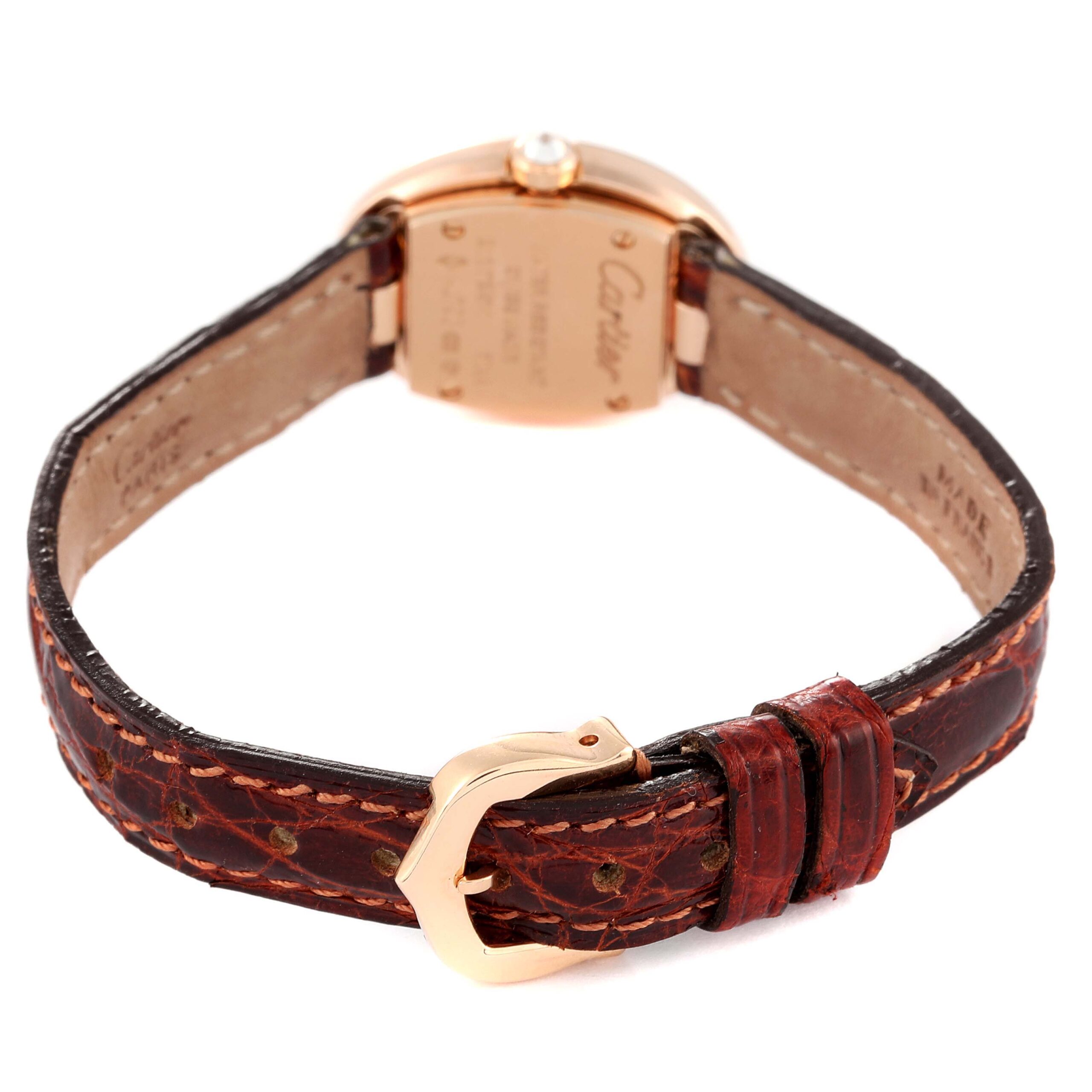 Cartier Baignoire 18K Rose Gold Diamond Ladies Watch WB520028 Box Papers