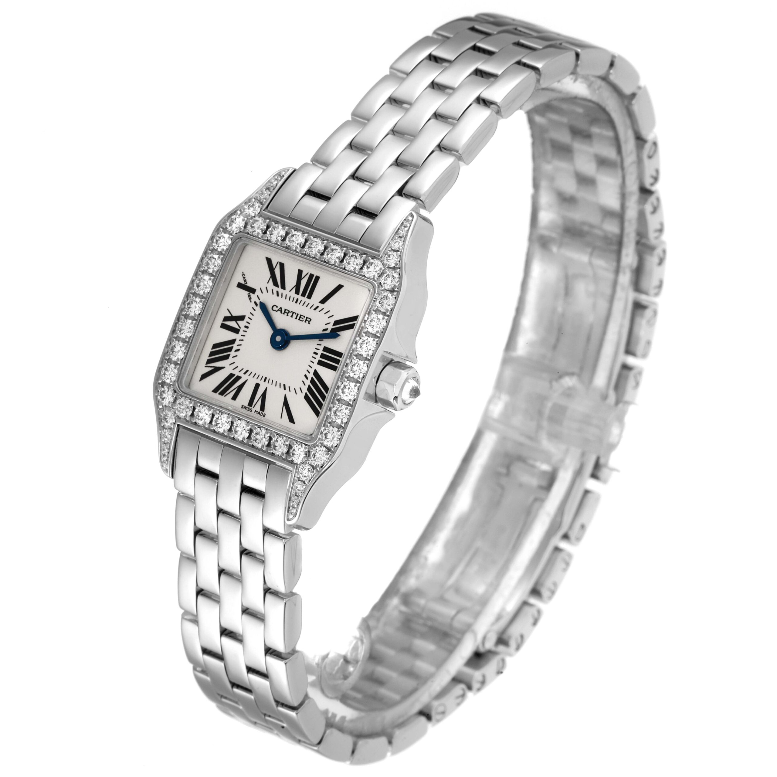 Cartier Santos Demoiselle White Gold Diamond Ladies Watch WF9003Y8 Box Papers