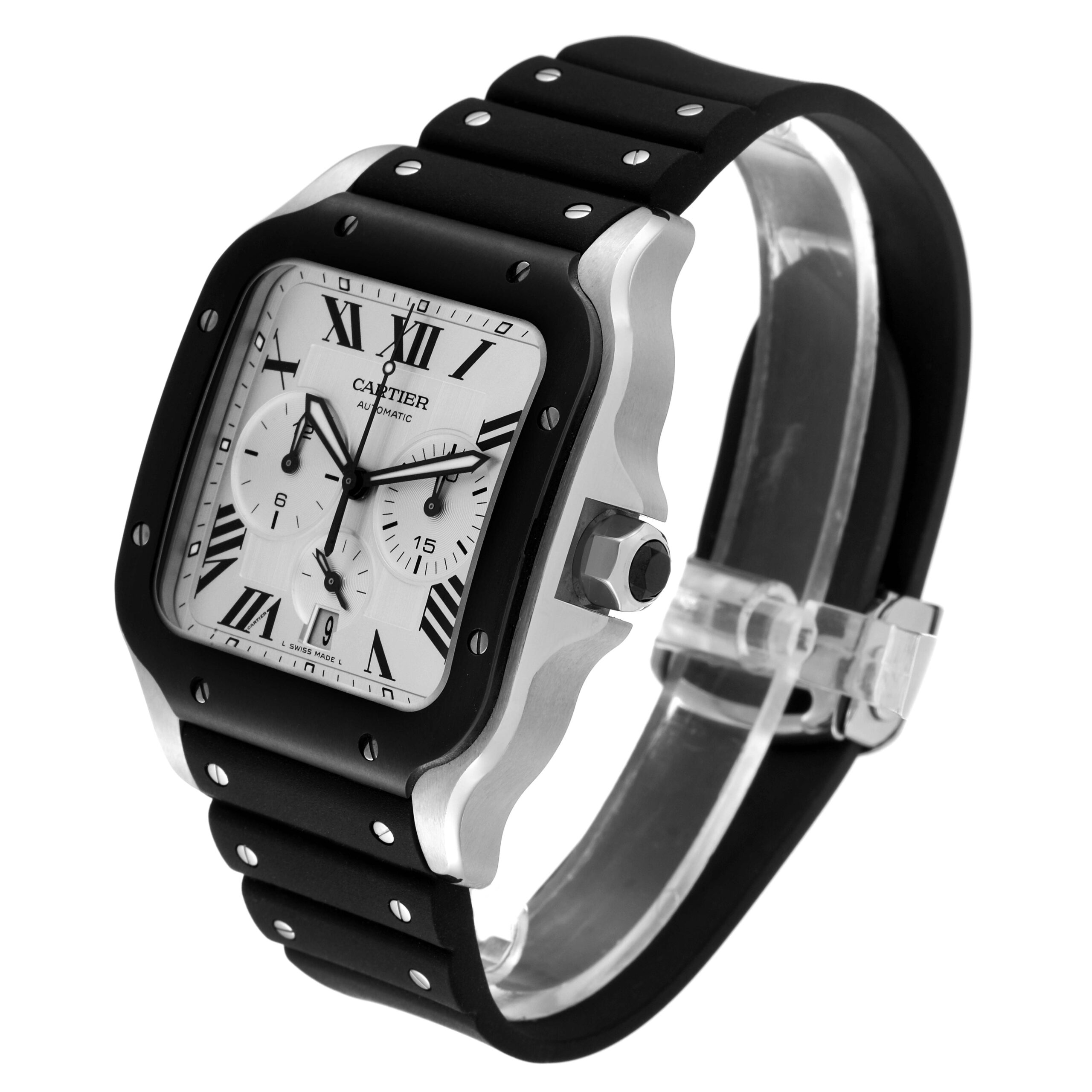 Cartier Santos XL Chronograph Steel ADLC Mens Watch WSSA0017 Box Card