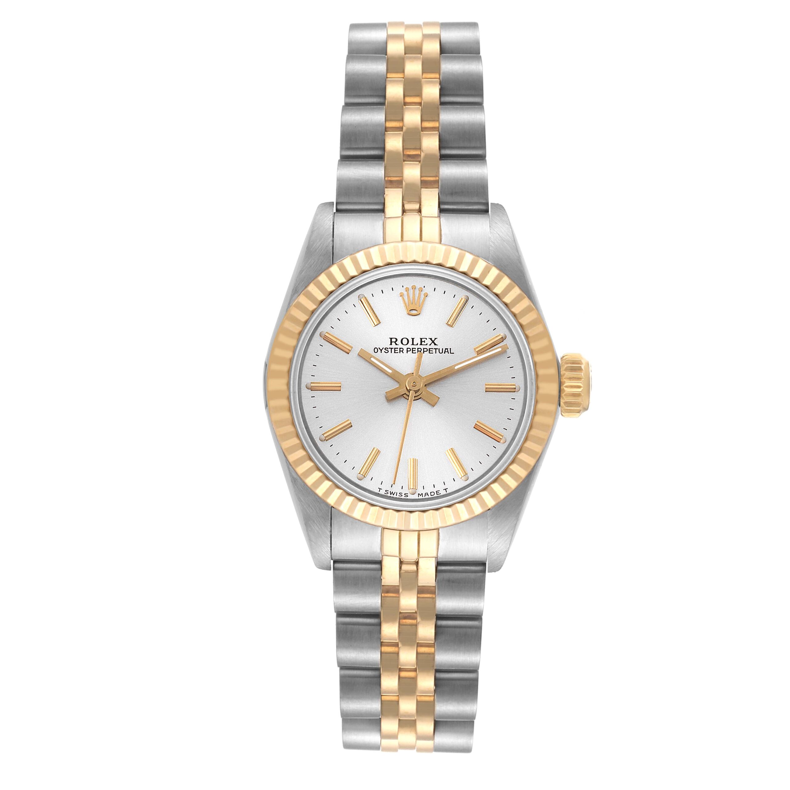 Rolex Oyster Perpetual Steel Yellow Gold Silver Dial Ladies Watch 67193