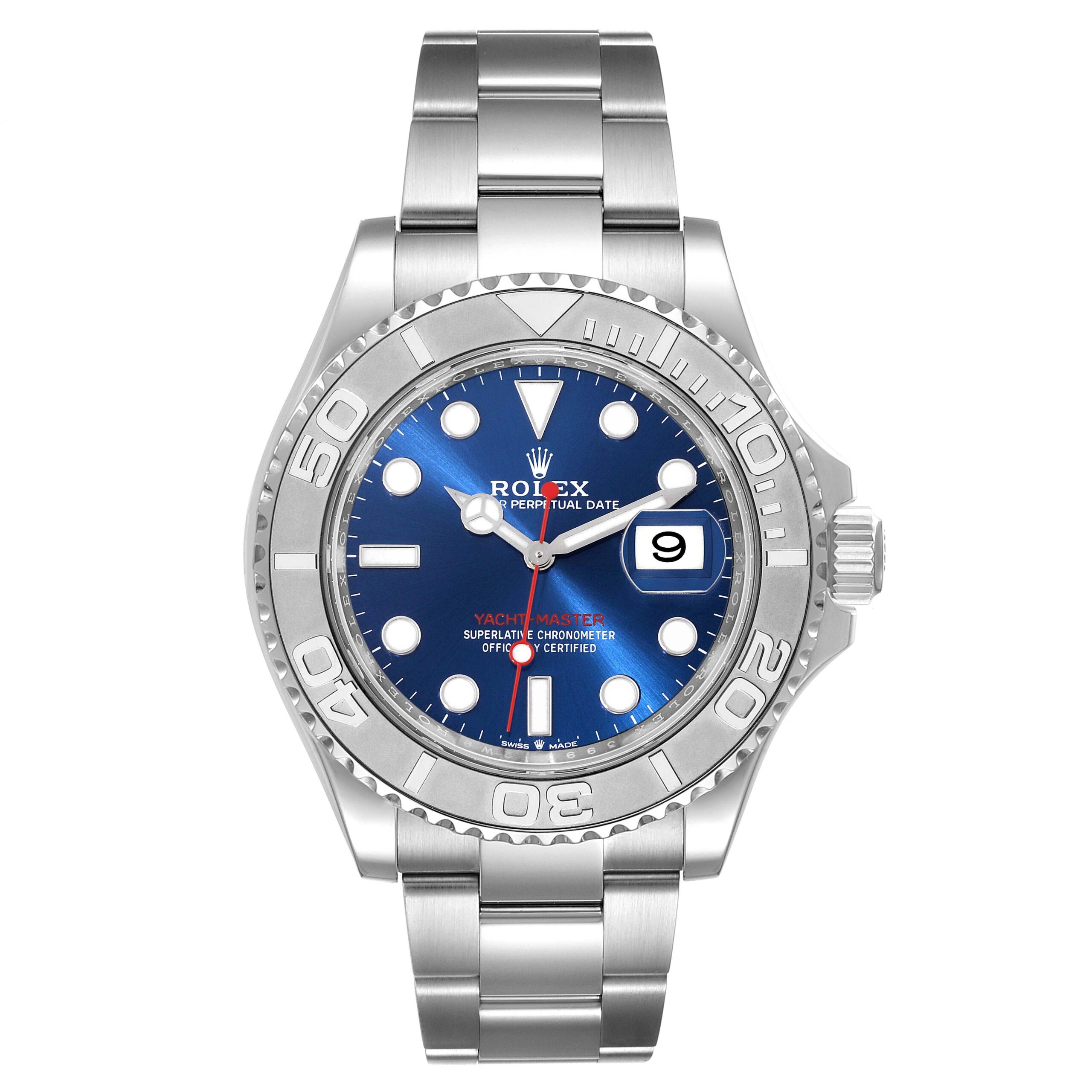 Rolex Yachtmaster Steel Platinum Blue Dial Mens Watch 126622 Box Card