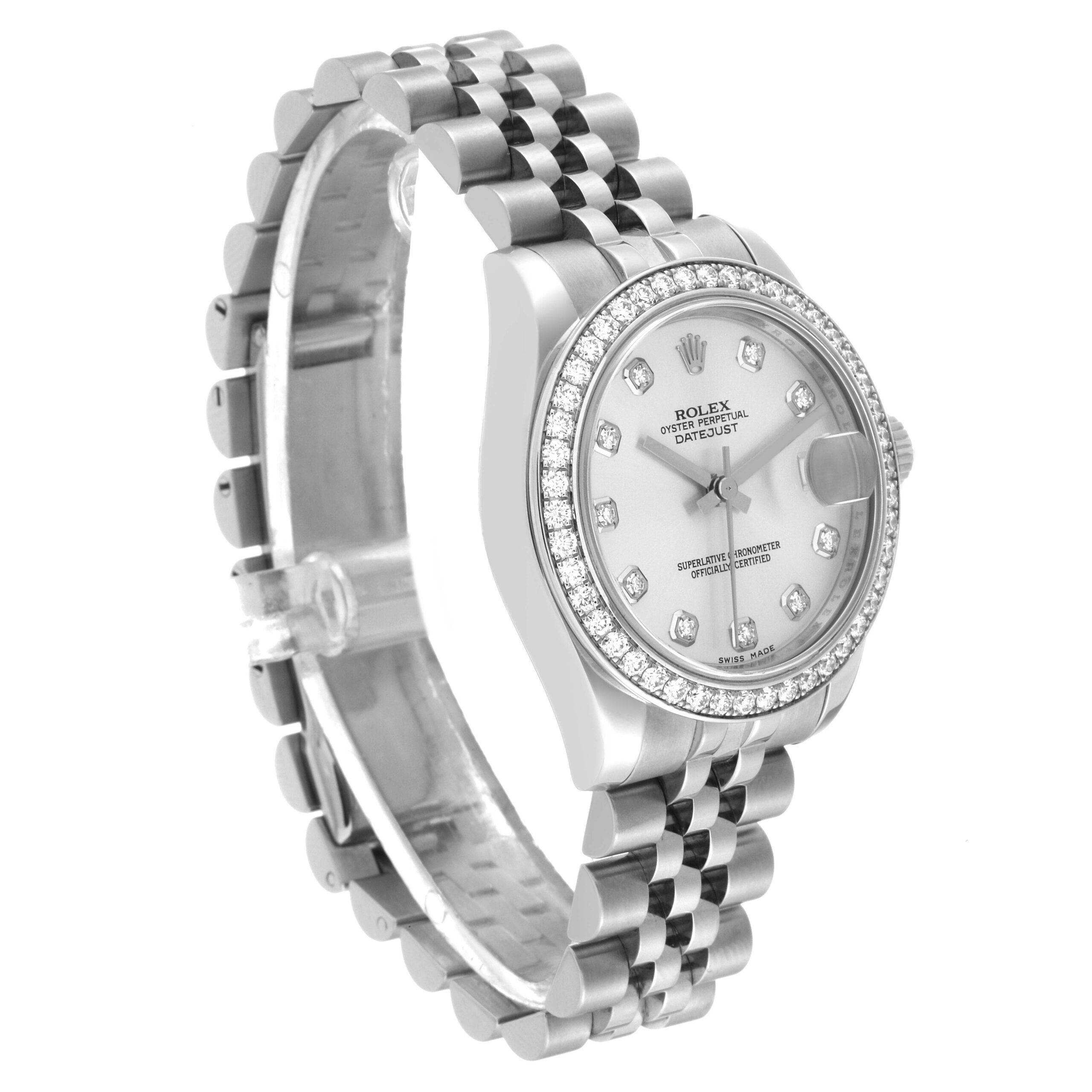 Rolex Datejust Midsize Steel White Gold Diamond Ladies Watch 178384
