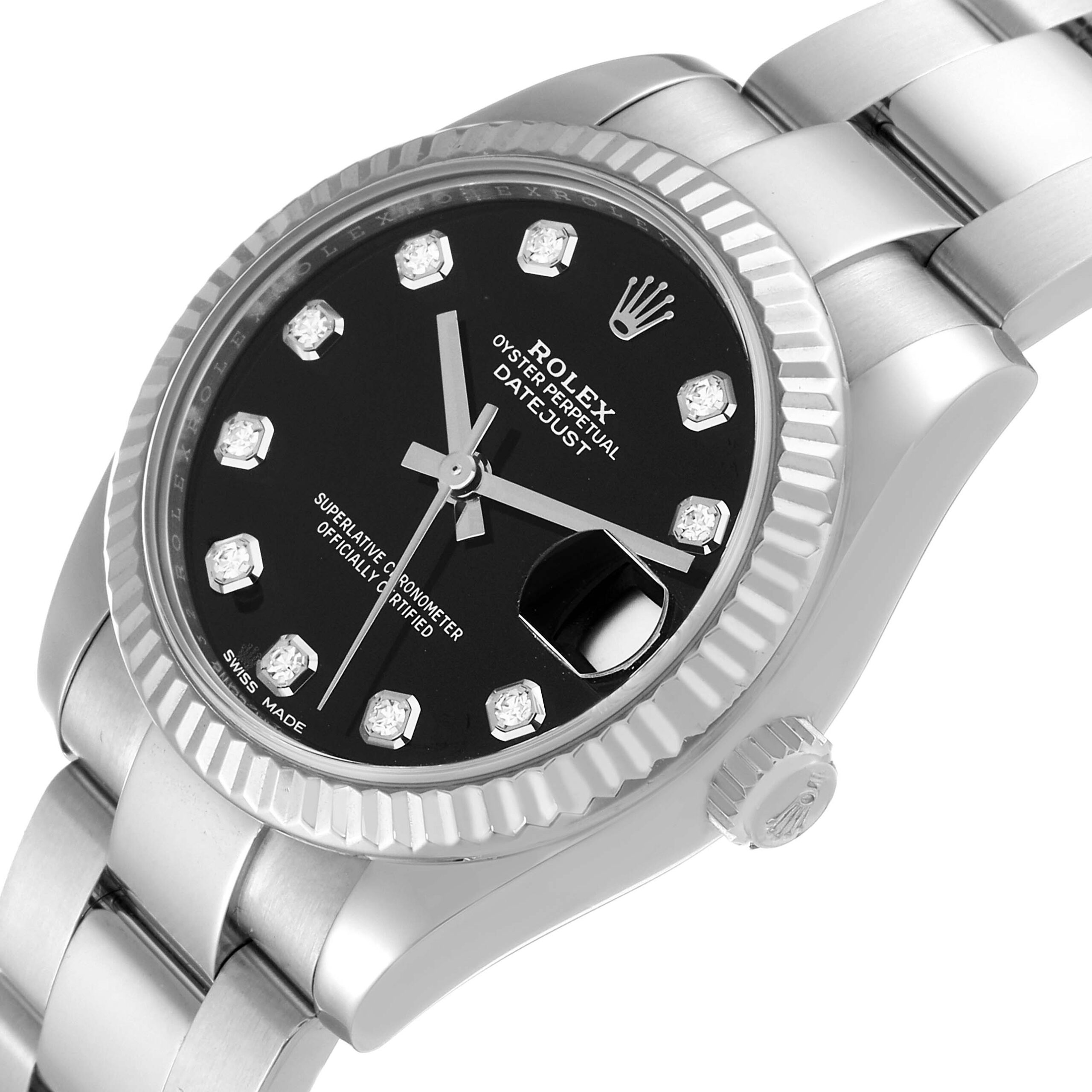 Rolex Datejust Midsize Steel White Gold Diamond Ladies Watch 178274 Box Card