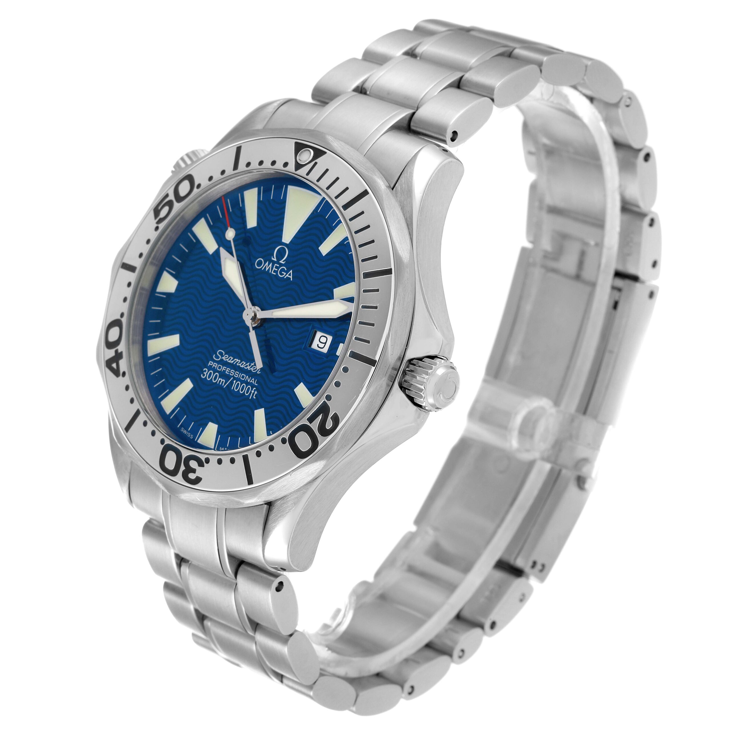 Omega Seamaster Electric Blue Wave Dial Steel Mens Watch 2265.80.00
