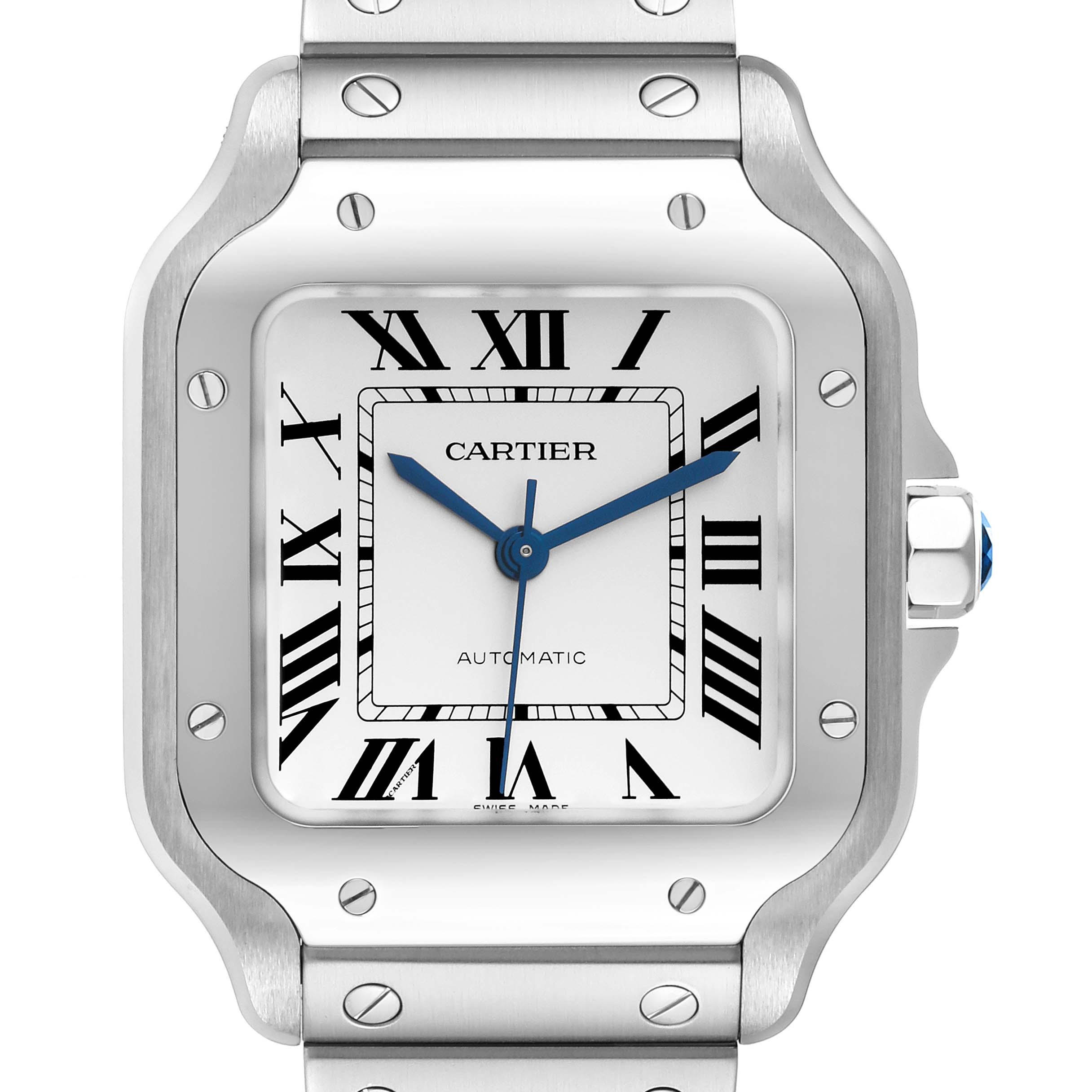 Cartier Santos Silver Dial Medium Steel Mens Watch WSSA0029 Box Card