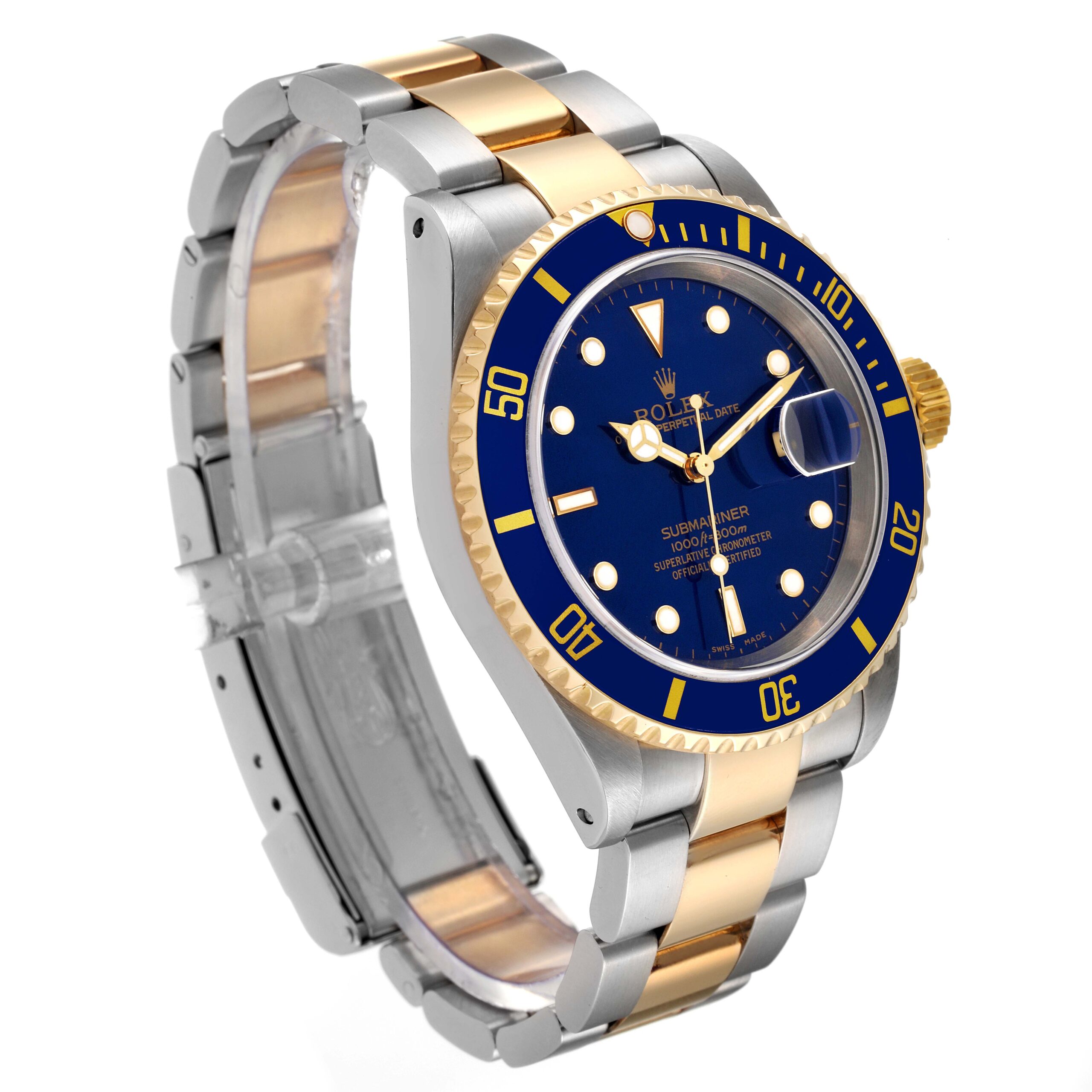 Rolex Submariner Blue Dial Steel Yellow Gold Mens Watch 16613