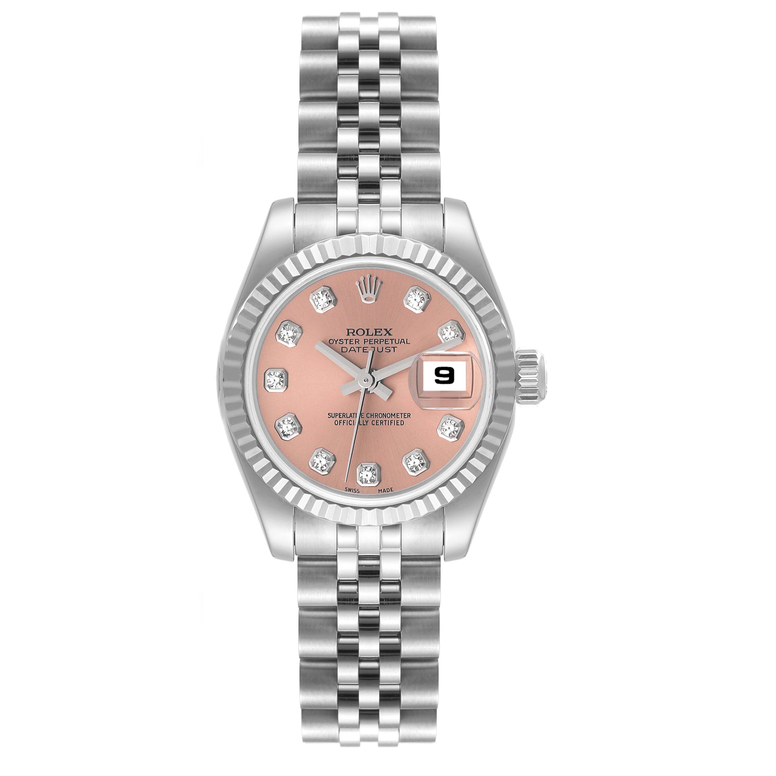 Rolex Datejust Steel White Gold Pink Diamond Dial Ladies Watch 179174