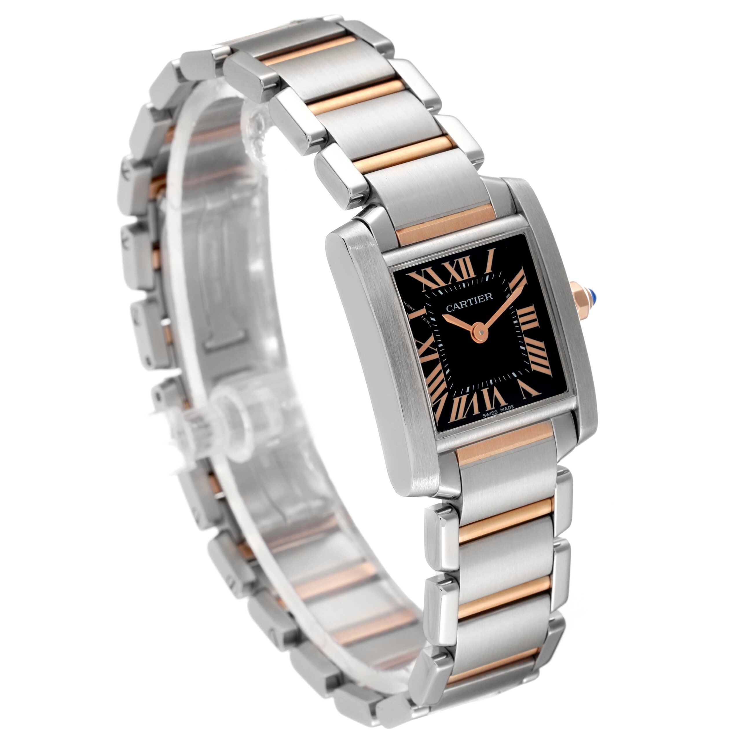 Cartier Tank Francaise Steel Rose Gold Black Dial Ladies Watch W5010001