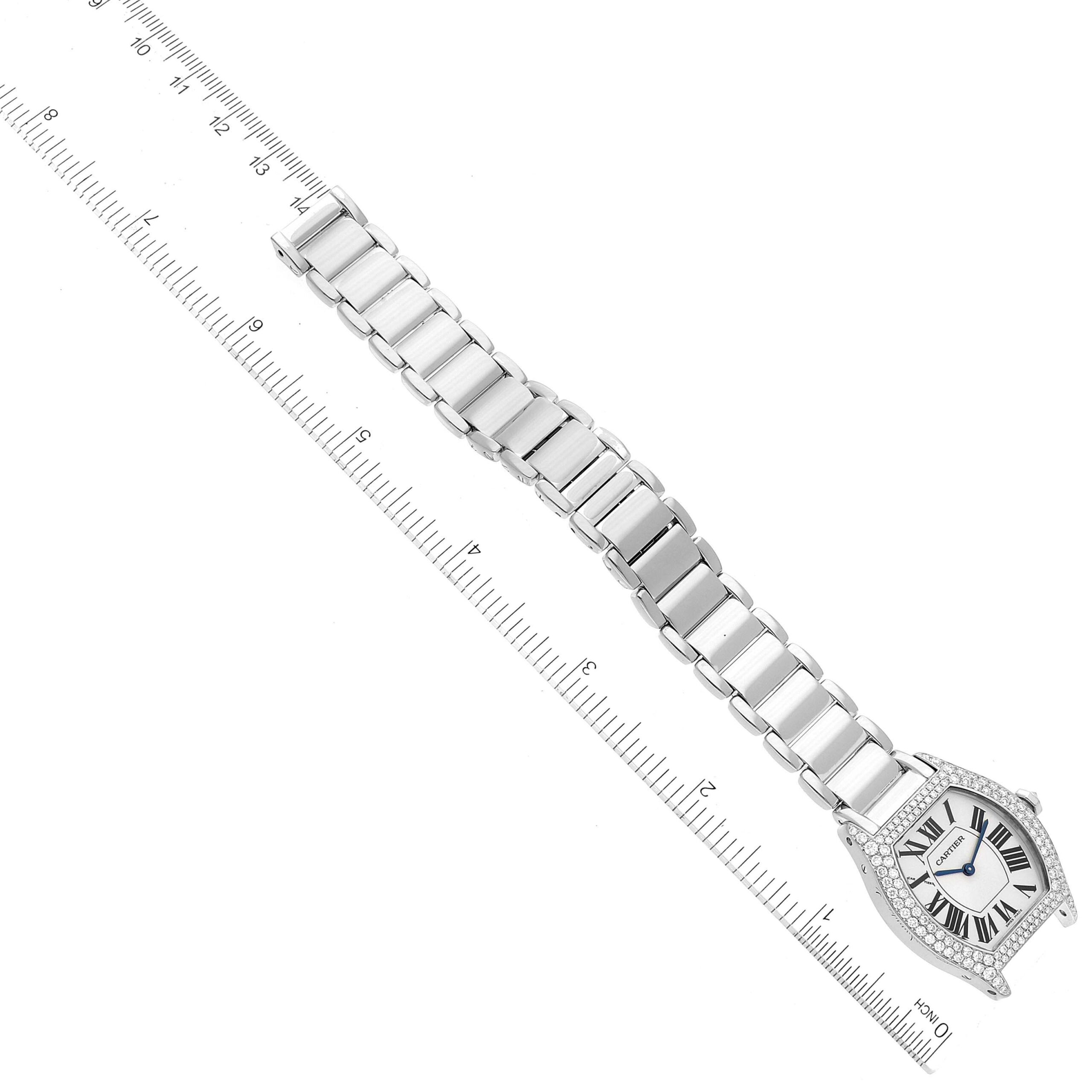 Cartier Tortue Silver Dial 18k White Gold Diamond Ladies Watch WA5072W9