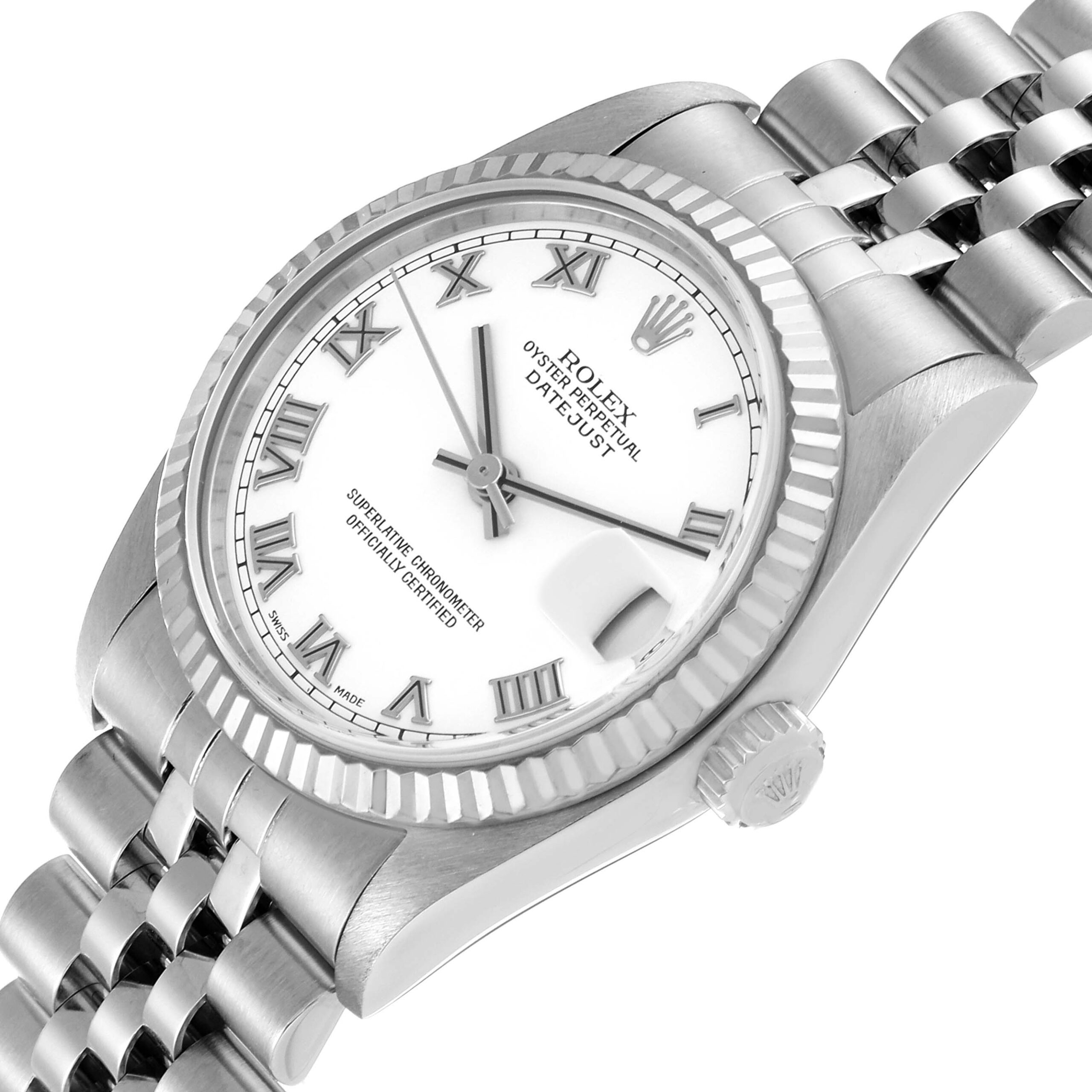 Rolex Datejust Midsize Steel White Gold White Dial Ladies Watch 78274 Box Papers