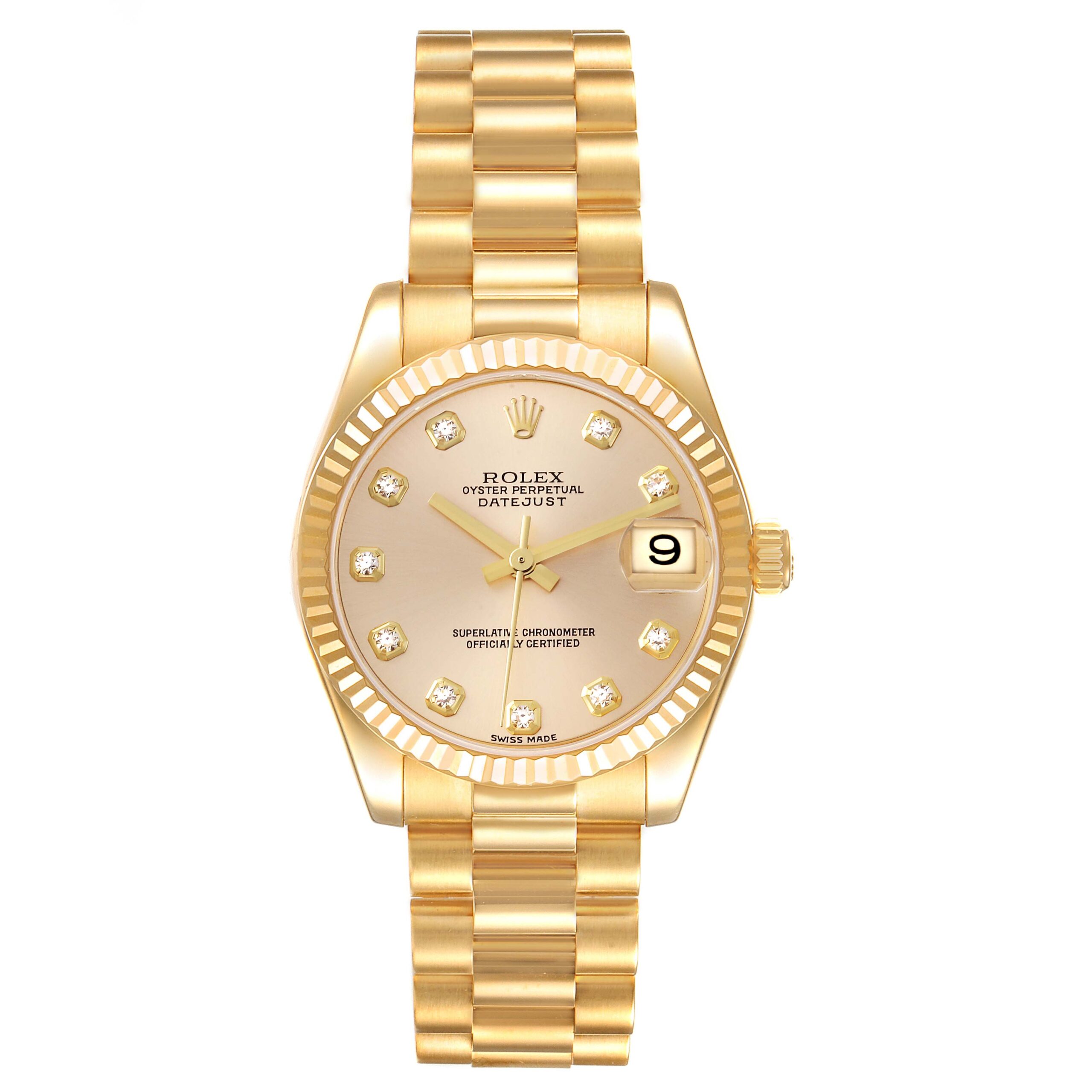 Rolex President Midsize Yellow Gold Diamond Ladies Watch 178278 Box Papers